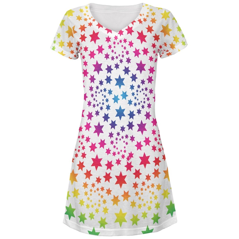 Rainbow Star Swirls Cover-Up Beach Dress for Women - Lightweight Summer Swimwear Cover Up with Boho Print - Perfect for Pool Parties, Beach Vacations & Resort Wear