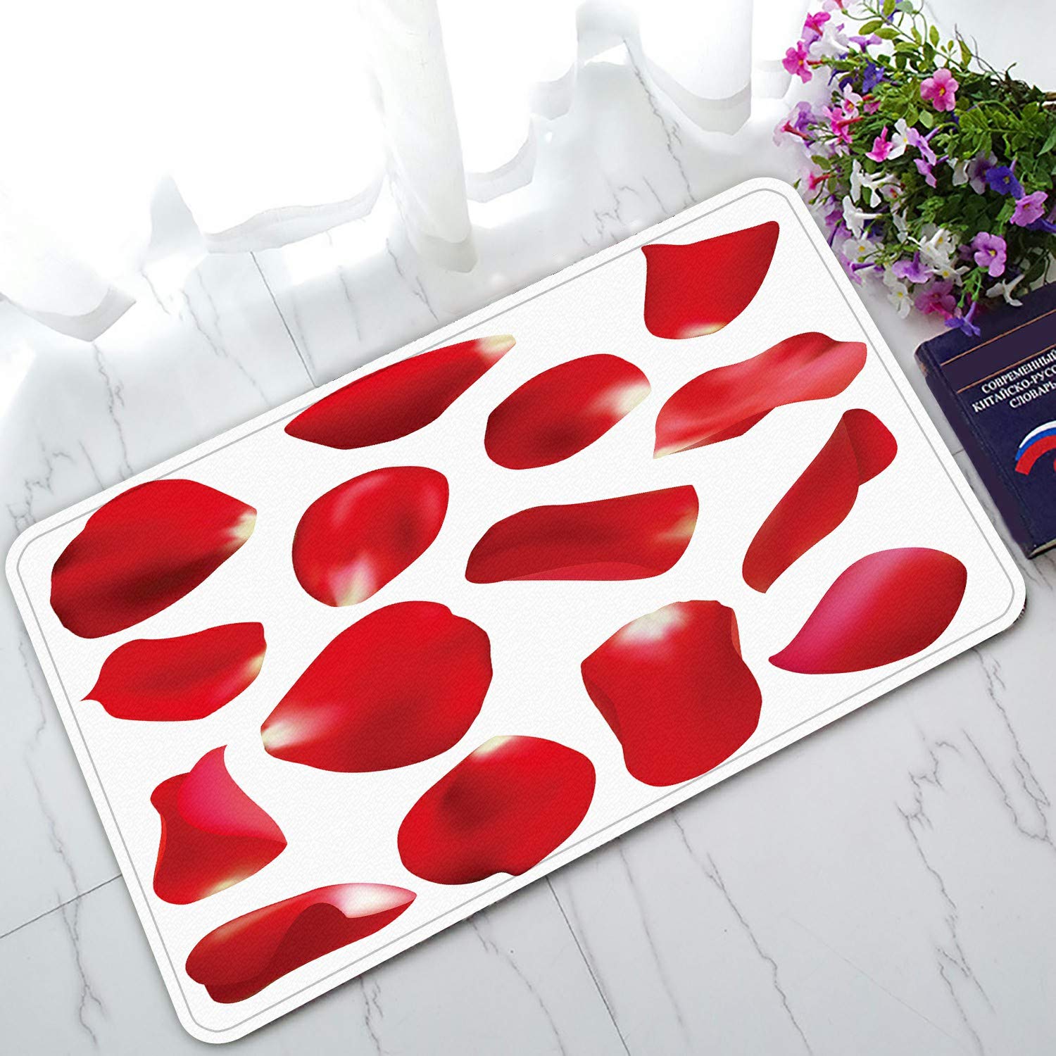 ECZJNT Red Rose Petals Welcome Doormat - Non-Slip Bath Mat & Entrance Rug - 30x18 Inch Waterproof Floor Mat for Home Decor - Perfect for Front Door, Bathroom, and Laundry Room