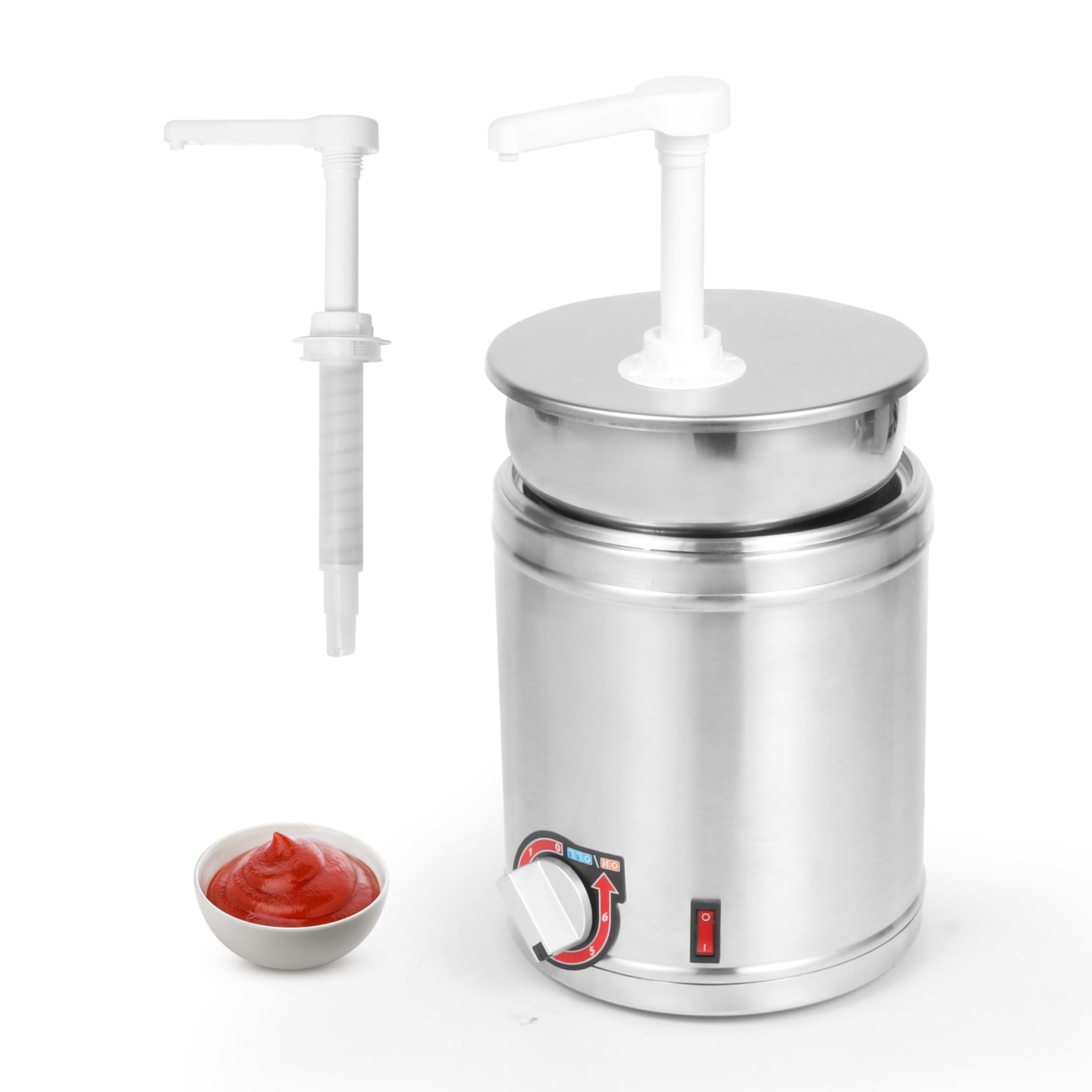 Commercial 4QT Electric Hot Fudge Dispenser with Temperature Control - Stainless Steel Nacho Cheese Warmer with Plastic Pump for Buffets, Bakeries & Kitchens - Perfect for Chocolate Fountain, Caramel Sauce & Dessert Toppings (110V/200W)
