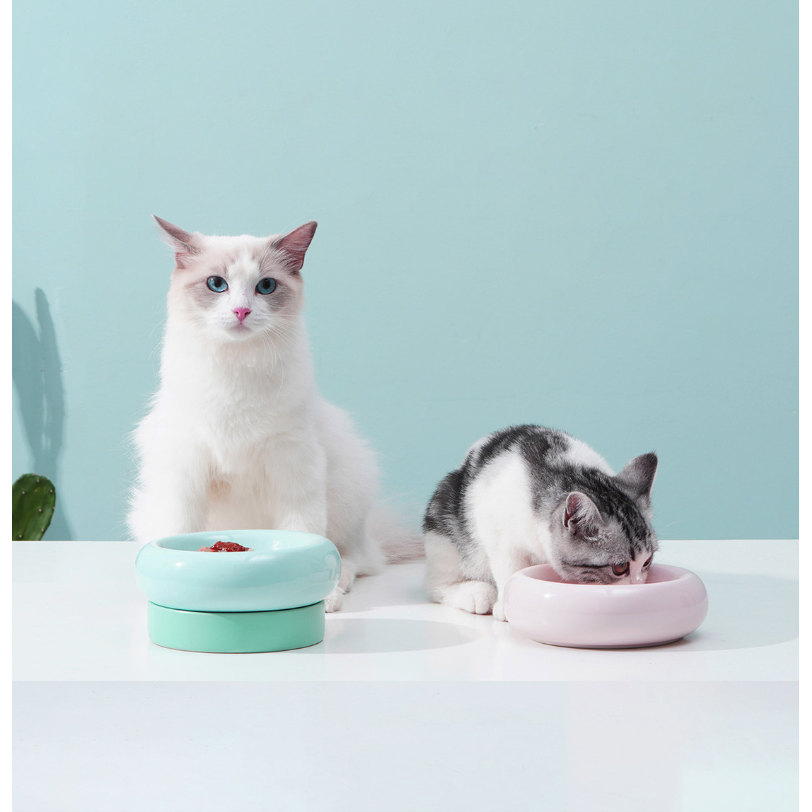 Premium Ceramic Donut Dog & Cat Bowls – Stackable Double Feeder Set for Pets – Perfect for Mealtime, Water Station, or Treat Dispenser