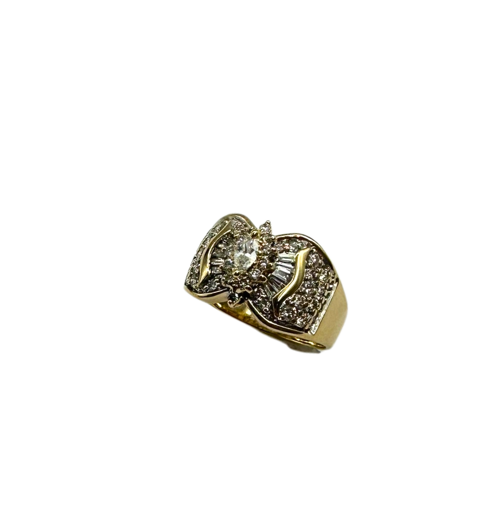 14K Gold Marquise 1 CTW Diamond Pinched Ring - Elegant Wedding Band, Engagement Ring & Anniversary Gift for Women | Perfect for Special Occasions & Everyday Luxury
