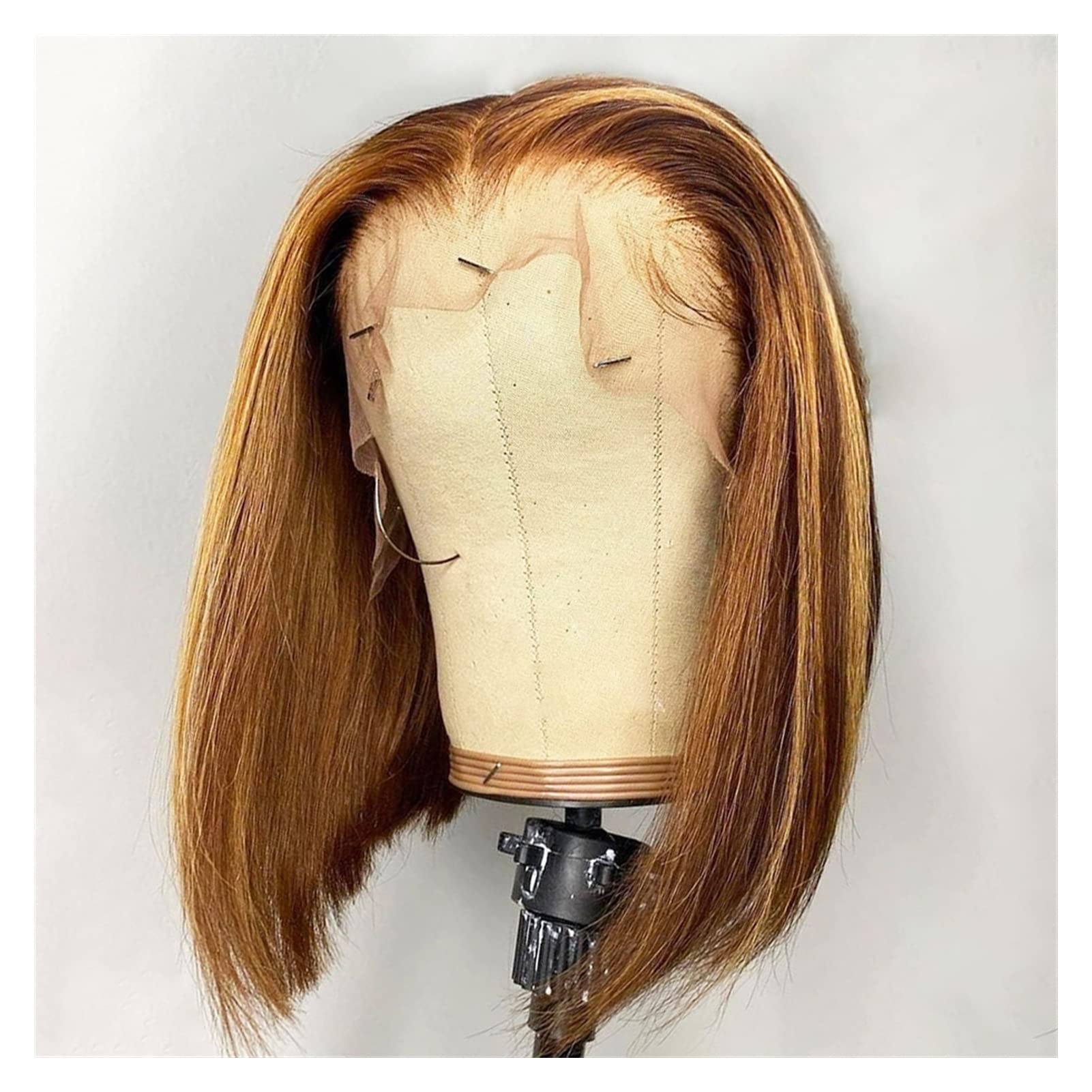 TOMYEUS Short Straight Bob Wigs for Women 10-16 Inches - Lace Front Human Hair Wigs with Pre-Plucked Hairline, Glueless Ombre Highlight - Natural Looking Synthetic Wigs for Daily Wear, Cosplay & Special Occasions
