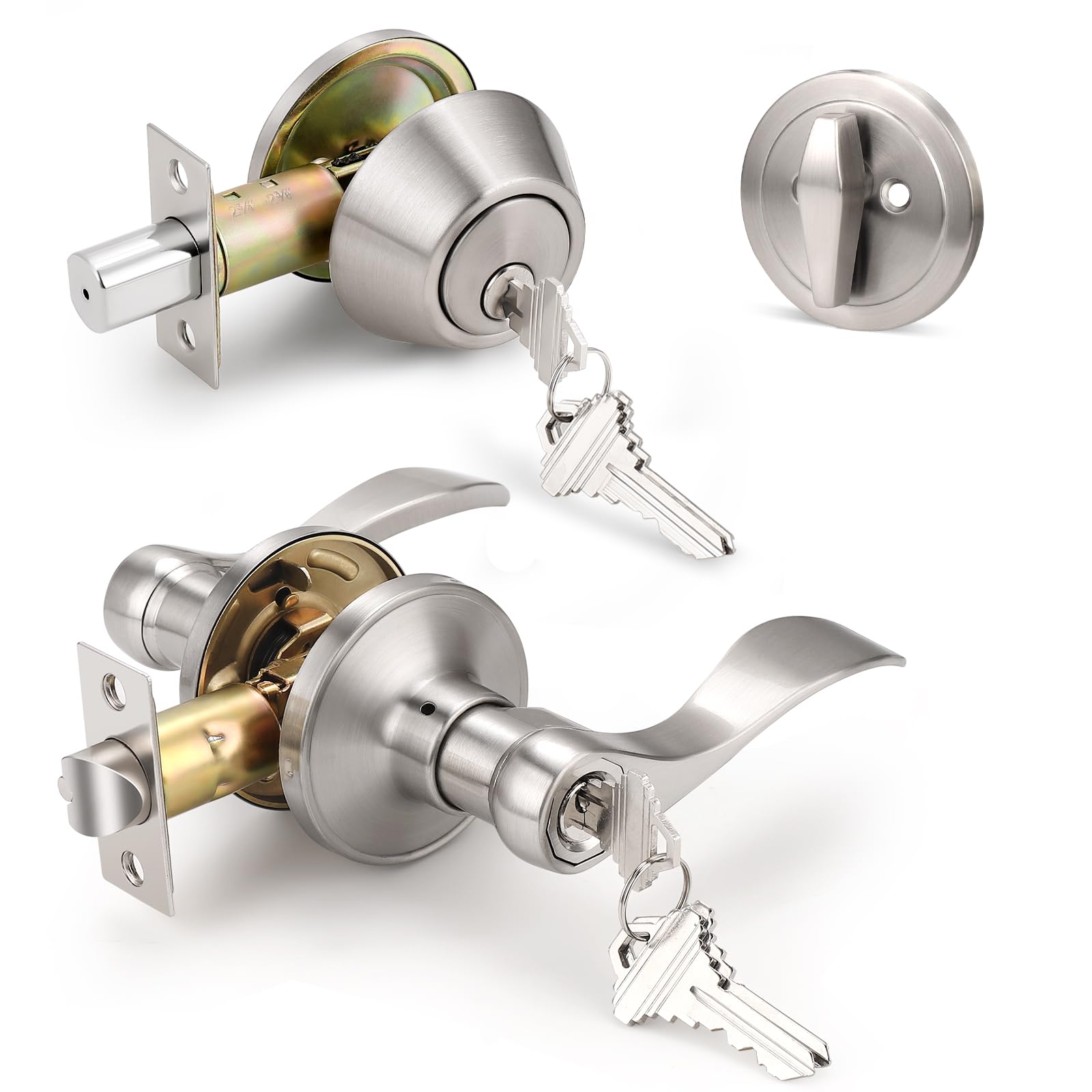 6-Pack Satin Nickel Wave Style Door Lever Lockset - Keyed Alike Single Cylinder Handleset for Front Entrance, Bedroom & Bathroom Doors | Secure Home & Office Access