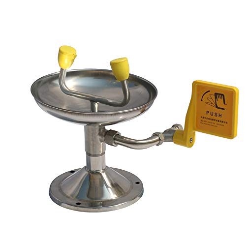 CGOLDENWALL Stainless Steel Emergency Eyewash Station - Dual Head Eye Washer & Face Shower for Lab, Industrial Safety - Continuous Flow Desktop Eye Wash Station (Silver) | Ideal for Chemical Spills, Workplace Safety & First Aid Emergency Use