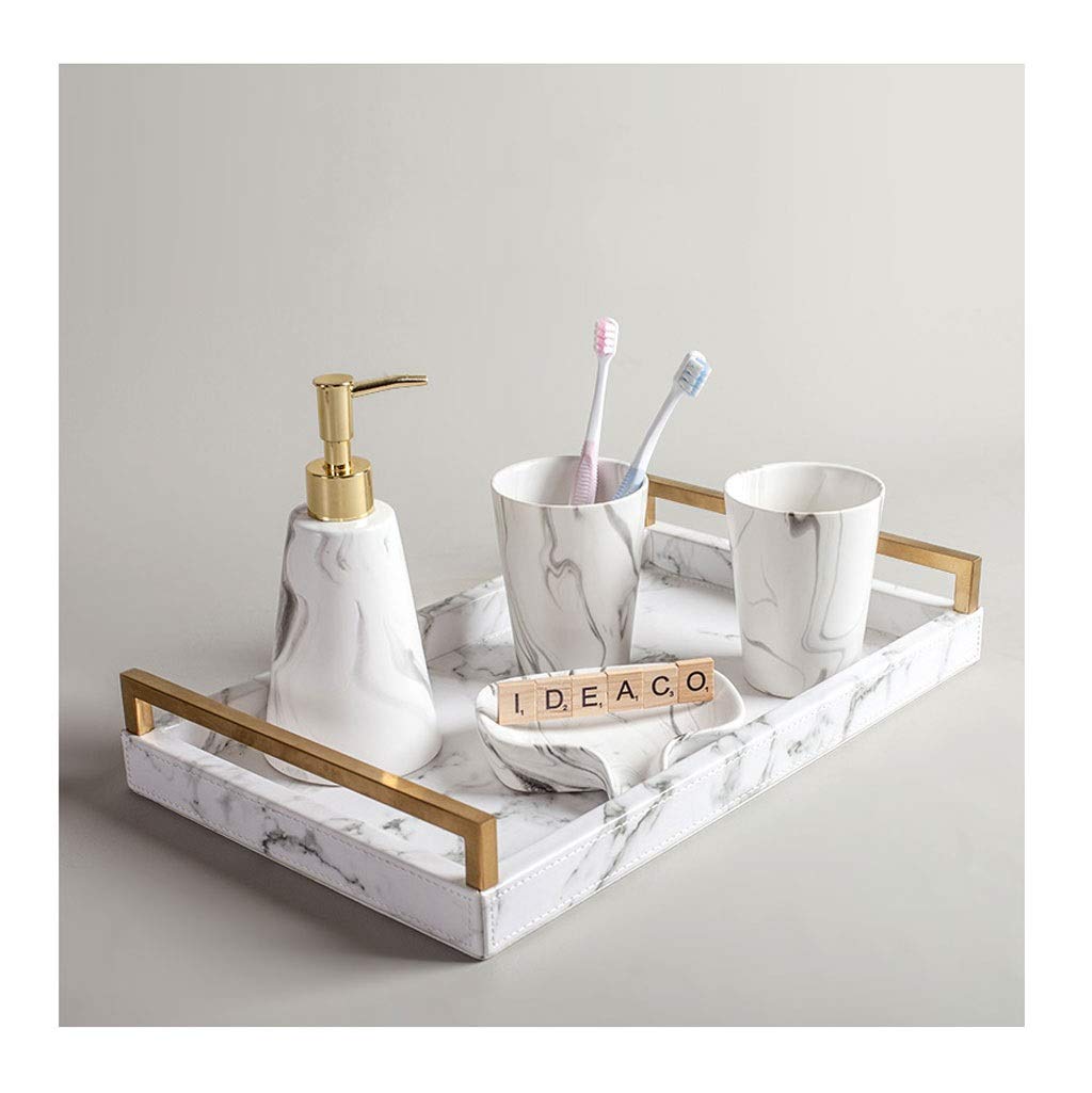 Ceramic Soap Dish Set - 5-Piece Bathroom Accessories for Wedding Gift & Home Decor (Gold)