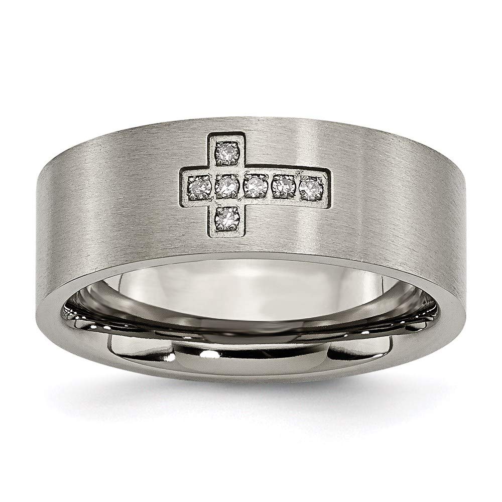 Ryan Jonathan Titanium Brushed Diamond Cross Wedding Band Ring for Men - Hypoallergenic Flat Comfort Fit Jewelry for Anniversary, Engagement & Everyday Wear