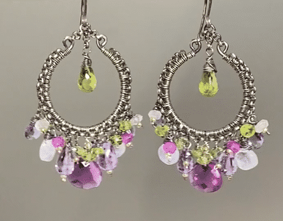 Lavender Violet Multi Gemstone Chandelier Hoop Earrings for Women - Elegant Dangle Drop Jewelry for Party, Wedding & Evening Wear