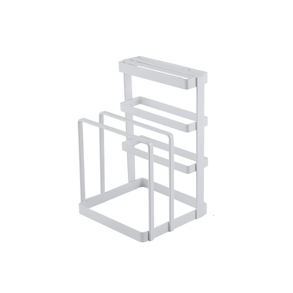 OIPYI White Floor Standing Knife Holder - Multi-Functional Knife Storage Rack with Cutting Board & Lid Organizer - Durable Iron Kitchen Utensil Organizer for Countertop or Pantry Storage - Perfect for Home Chefs & Restaurant Use