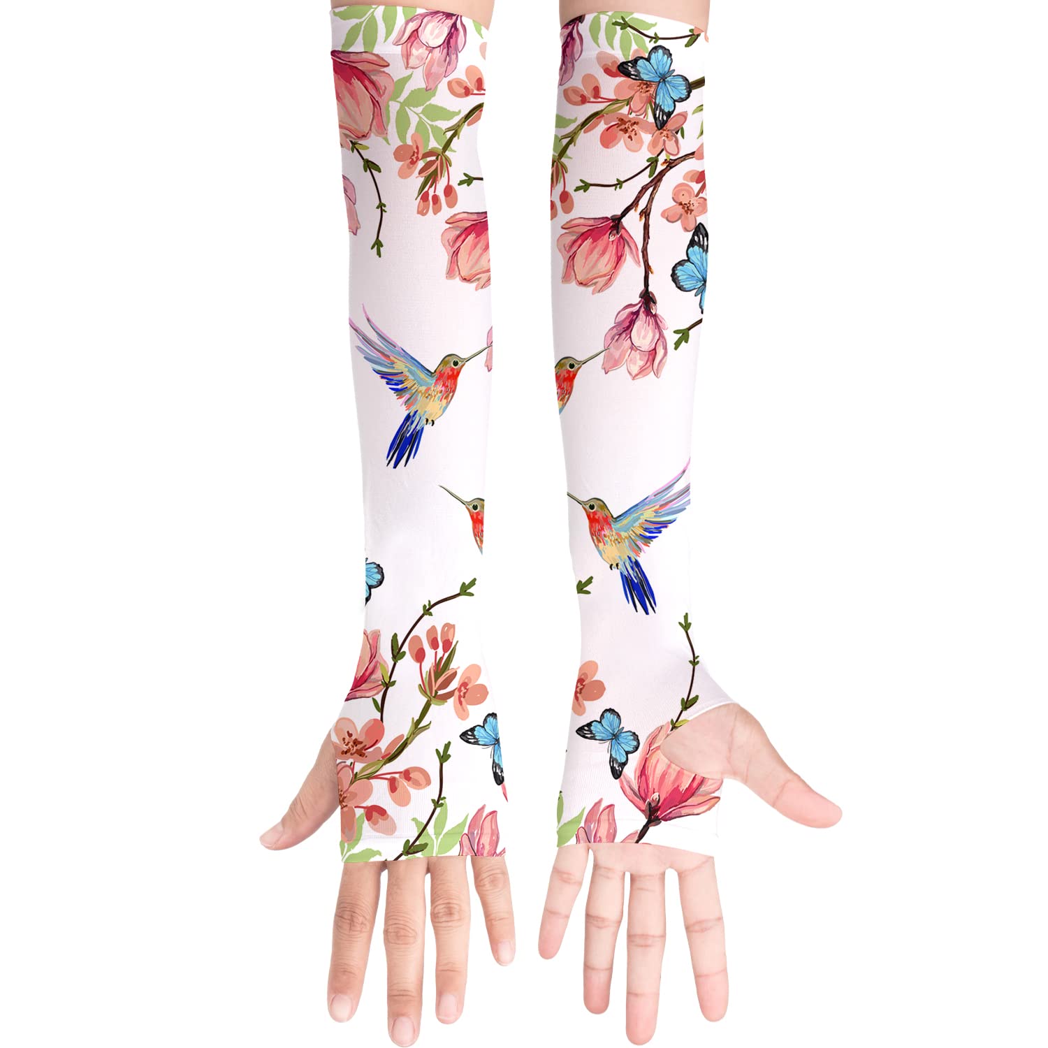 **Hummingbird Arm Sleeves for Men & Women – UV Protection Sun Sleeves with Thumb Hole – Ideal for Gardening, Farming, Hiking & Outdoor Activities**
