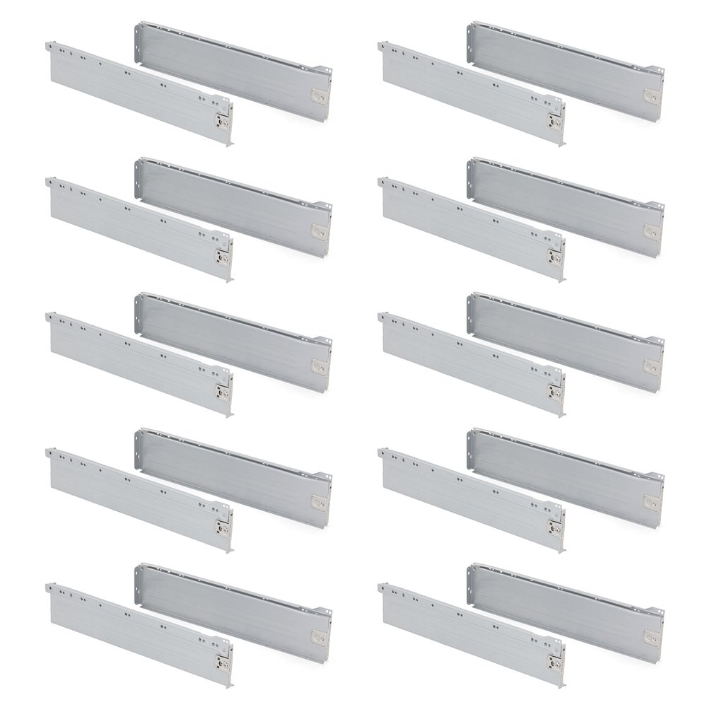 Emuca H118x500mm (4.6x19.6 Inch) Silver Grey Drawer Slide Kit - 10 Piece Set for Kitchen Cabinets, Wardrobes & Office Furniture Installation