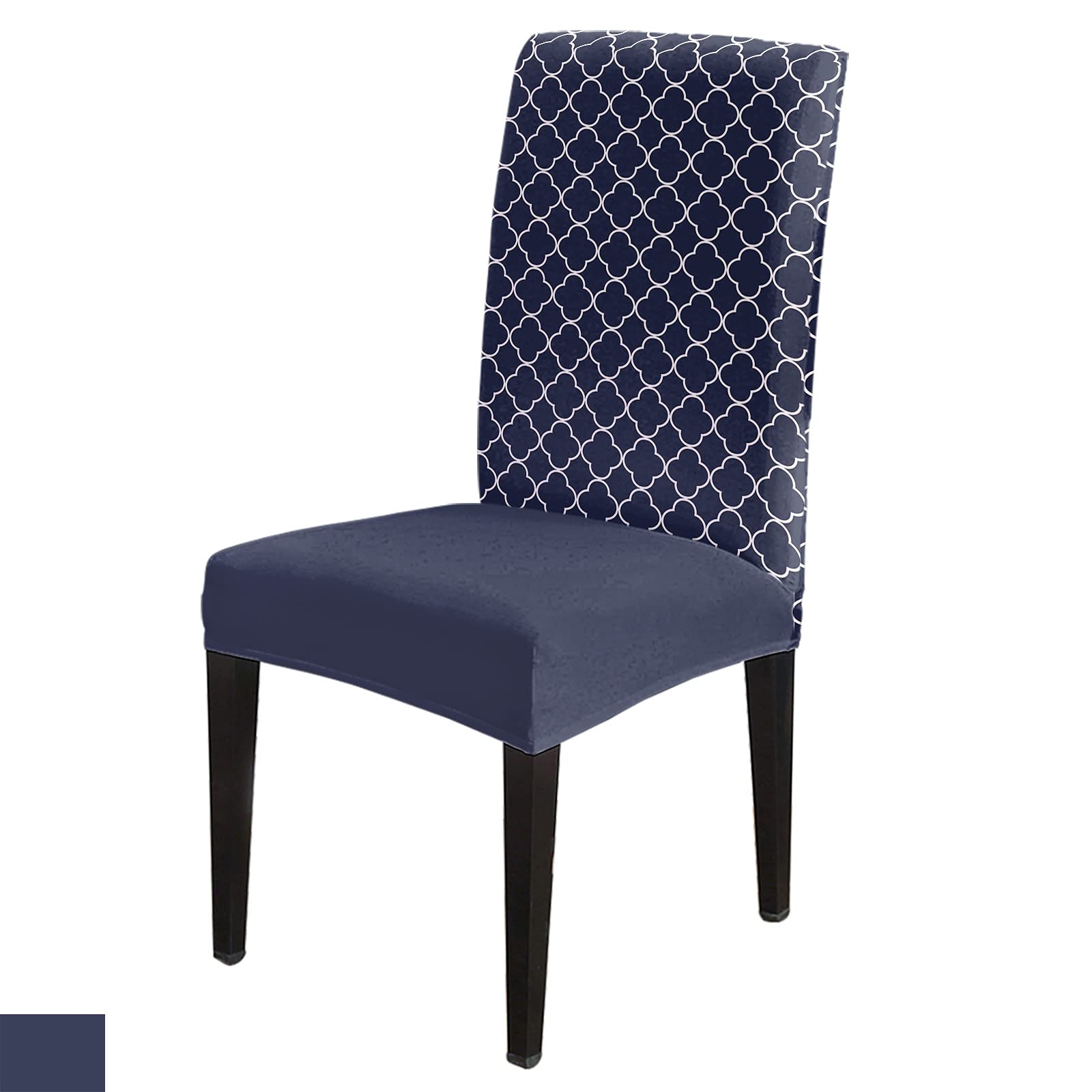 Stretchy Armless Chair Covers Set of 8 - Moroccan Blue & White Geometric Print Slipcovers - Removable Washable Dining Chair Protectors for Kitchen, Restaurant, Wedding, Party & Home Decor