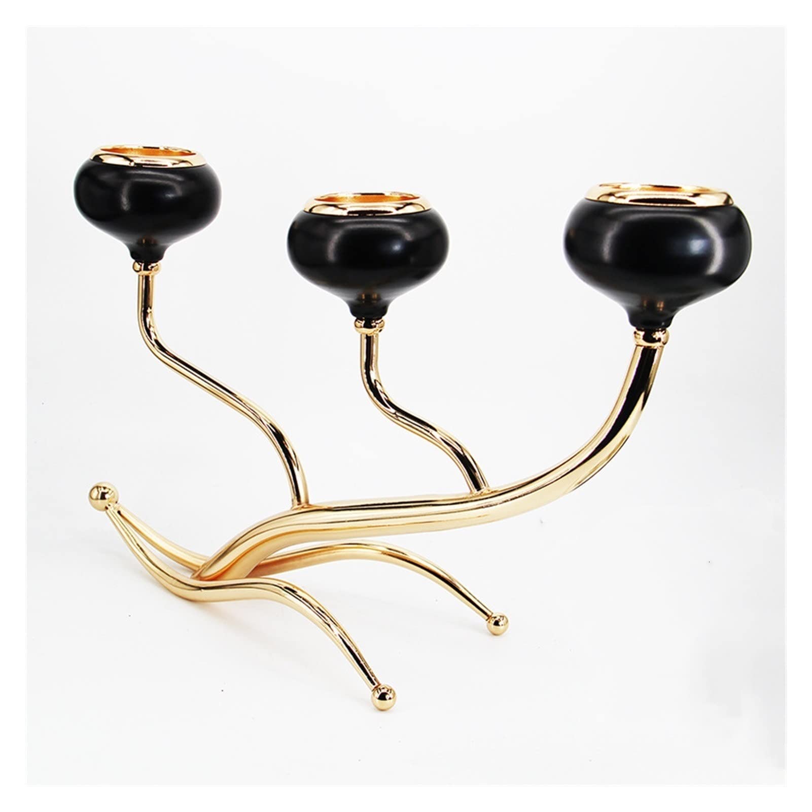 SHENGH 3-Arm Gold Plated Candelabra - Elegant Black Candle Holder for Wedding, Party & Home Decor | Romantic Metal Candle Stand for Dining Table, Fireplace & Centerpiece Decorations (Golden)