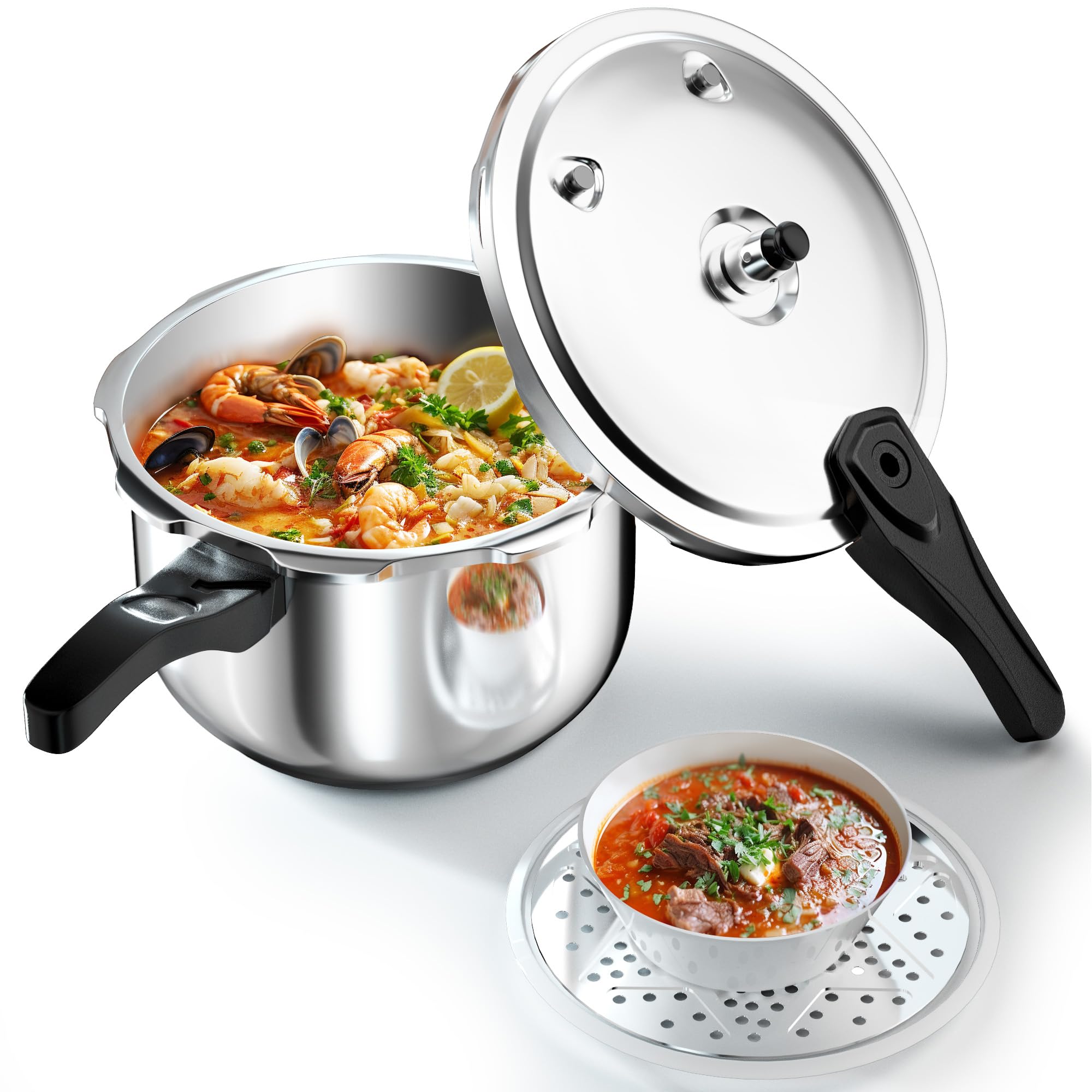 WantJoin 14qt Stainless Steel Pressure Cooker with Spring Valve Safety Lock - Fast Cooking for Gas & Electric Stoves - Perfect for Family Meals, Meal Prep & Emergency Cooking