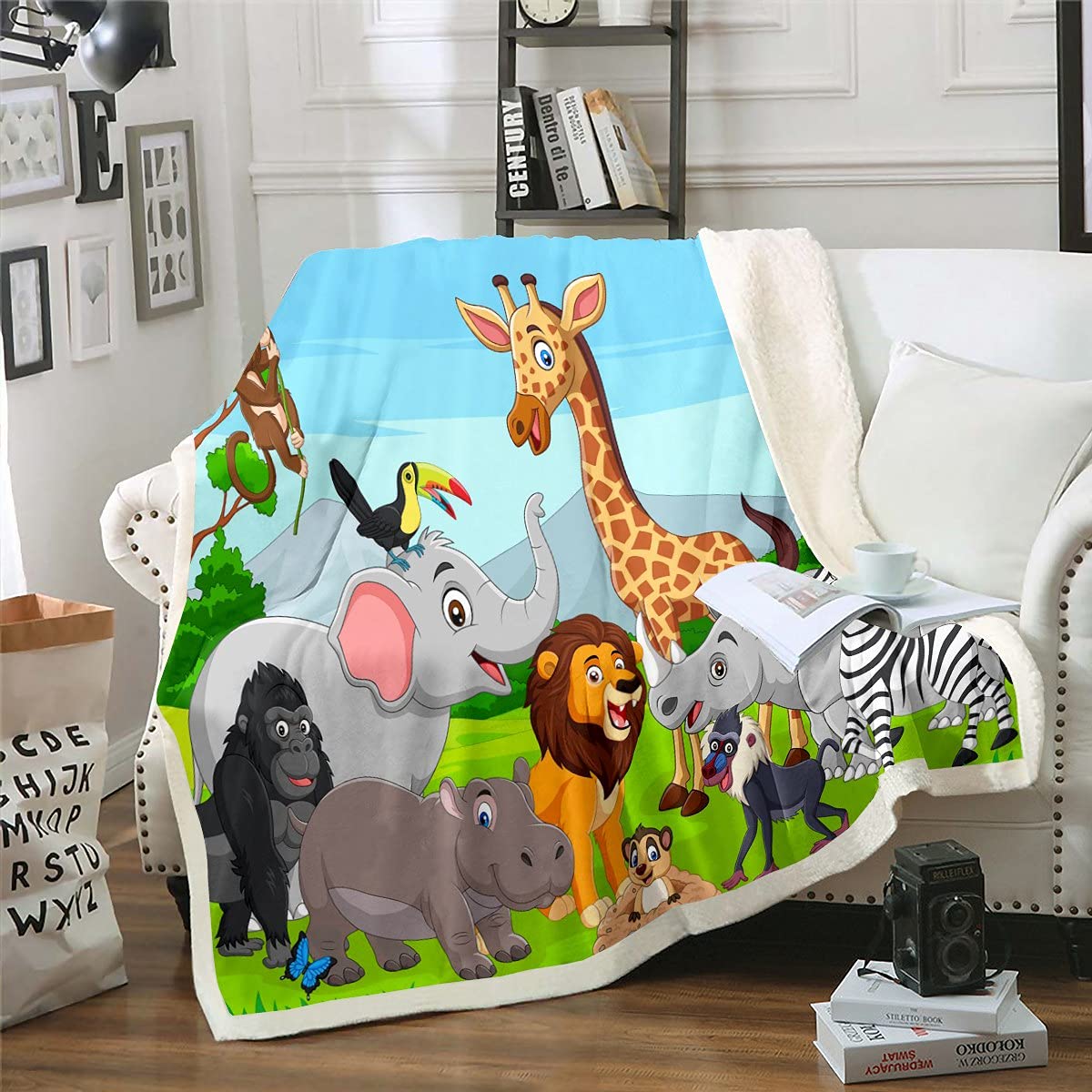 Erosebridal Lion Safari Animals Fleece Blanket - Soft Sherpa Fuzzy Blanket for Kids Boys Girls (50