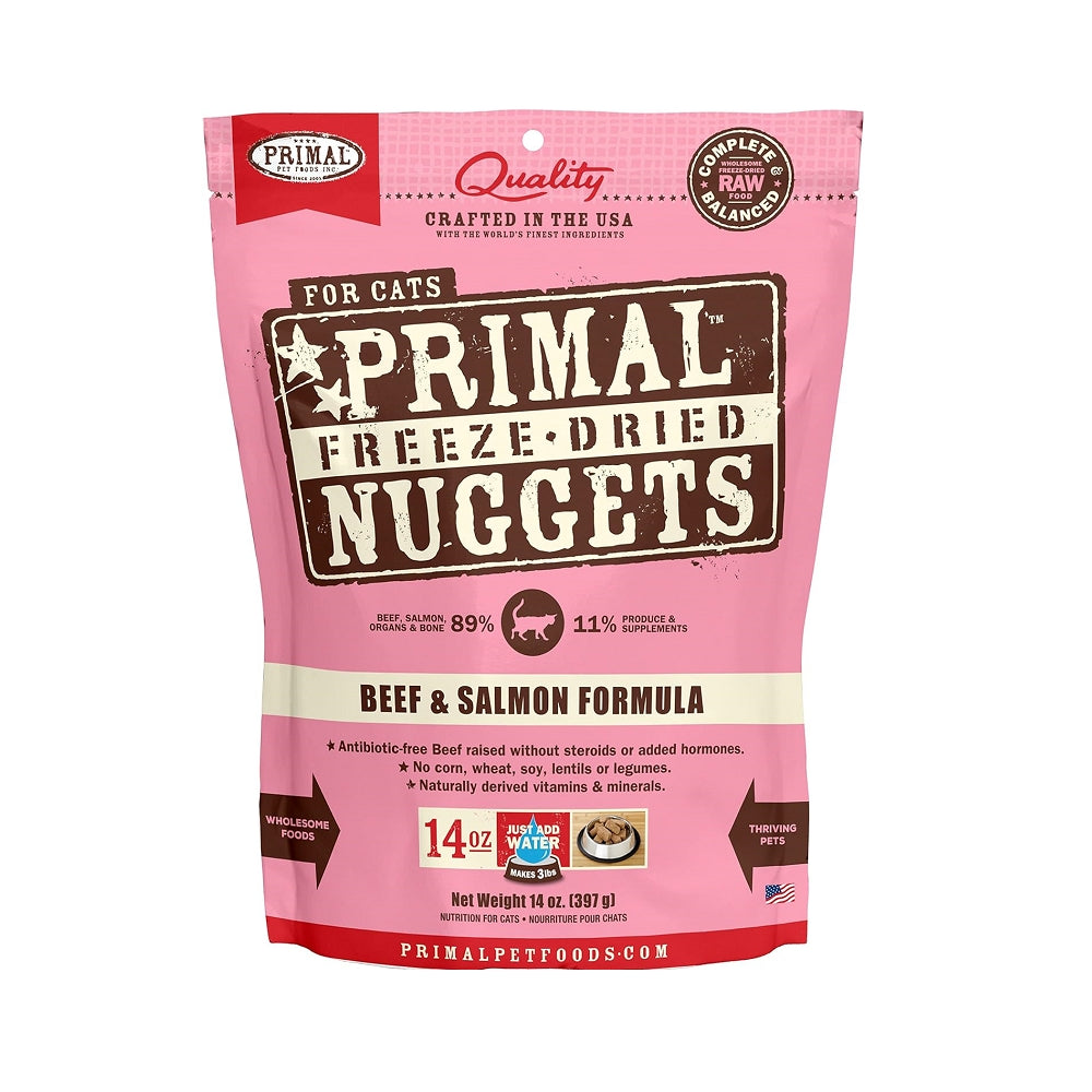 Freeze Dried Beef & Salmon Nuggets Cat Food - High Protein Grain-Free Cat Treats for All Life Stages - Perfect for Training, Rewards & Travel Snacks
