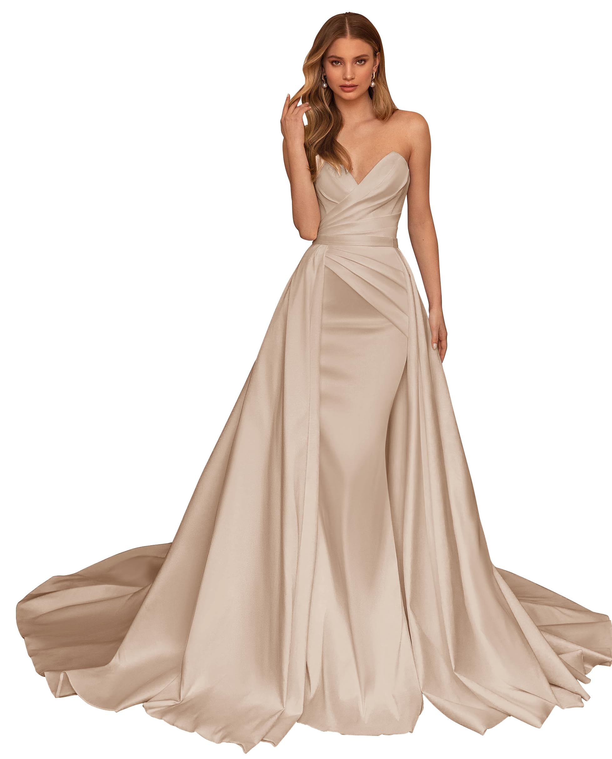 Elegant Satin Mermaid Wedding Dress for Bride - Sweetheart Strapless Long Bridal Gown with Train | Perfect for Beach, Church, and Formal Weddings 2025