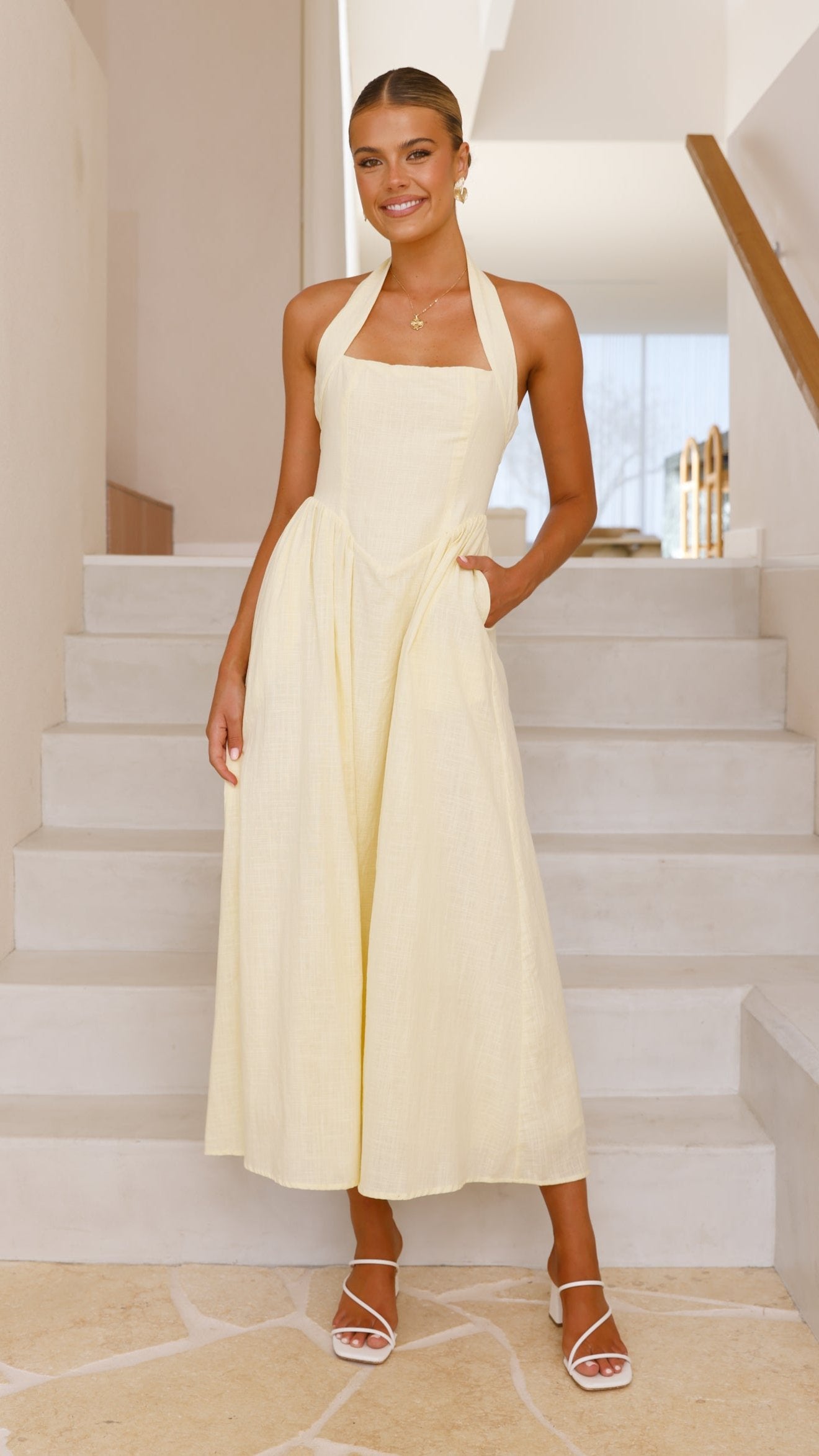 Caden Maxi Dress - Flowy Lemon Print Summer Dress for Women | Beach Vacation, Party & Casual Wear