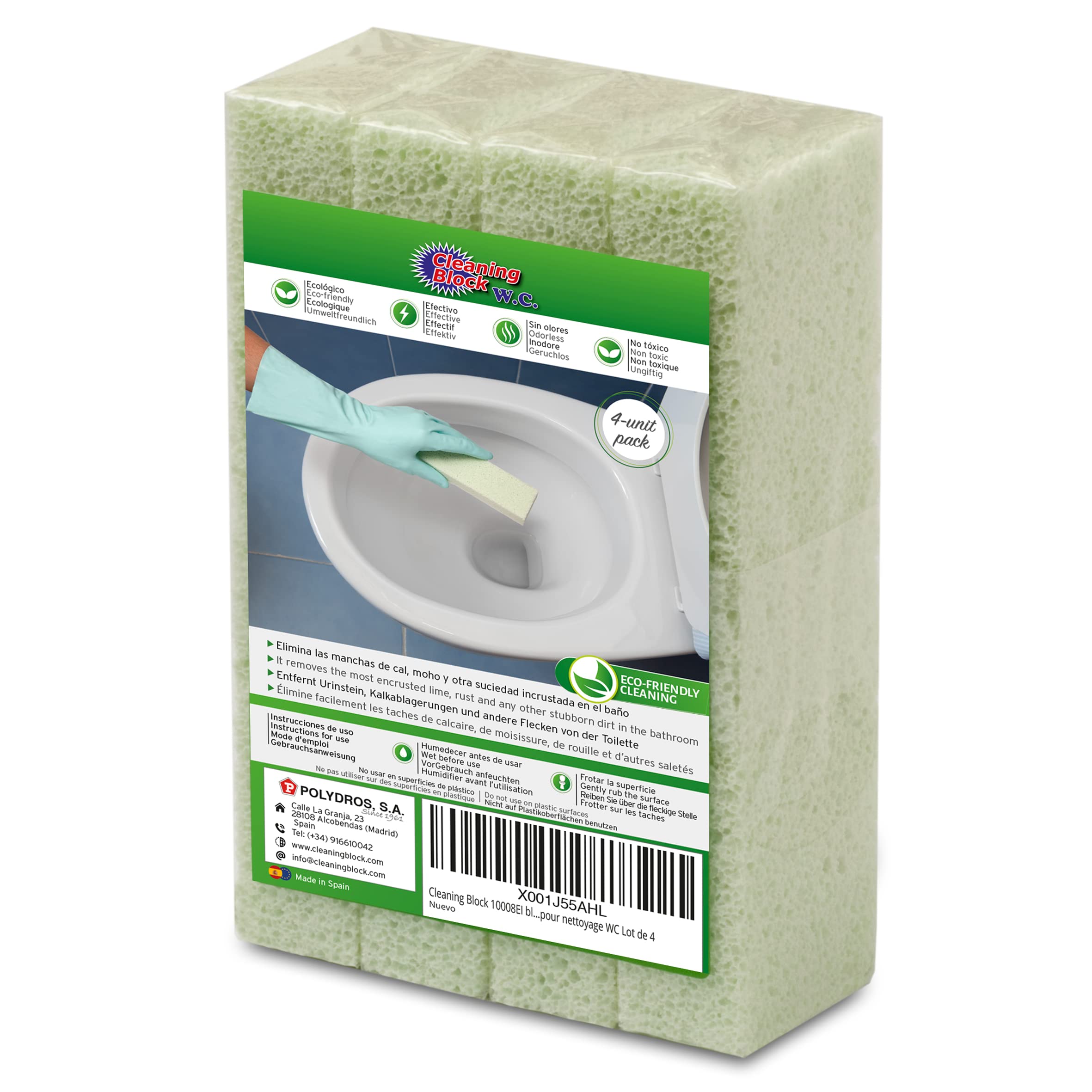 WC 10008Ei Cleaning Blocks (4-Pack) - Remove Limescale & Stains for Toilets & Sinks