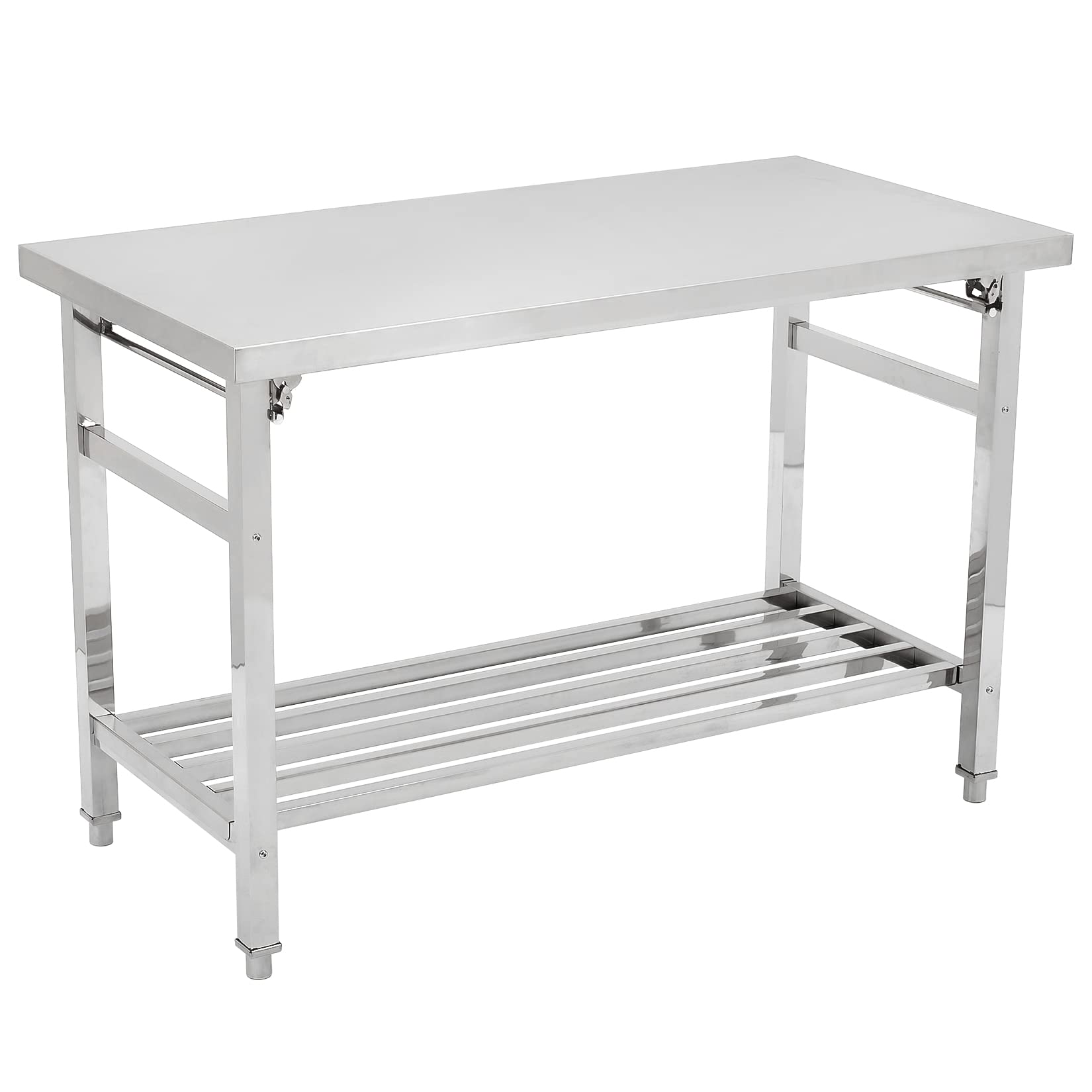 47 x 24 Inch Commercial Stainless Steel Prep Table - Heavy Duty Adjustable Undershelf Workstation for Restaurant Kitchen, Laundry & Food Prep - Foldable Kitchen Island for Space Saving Storage