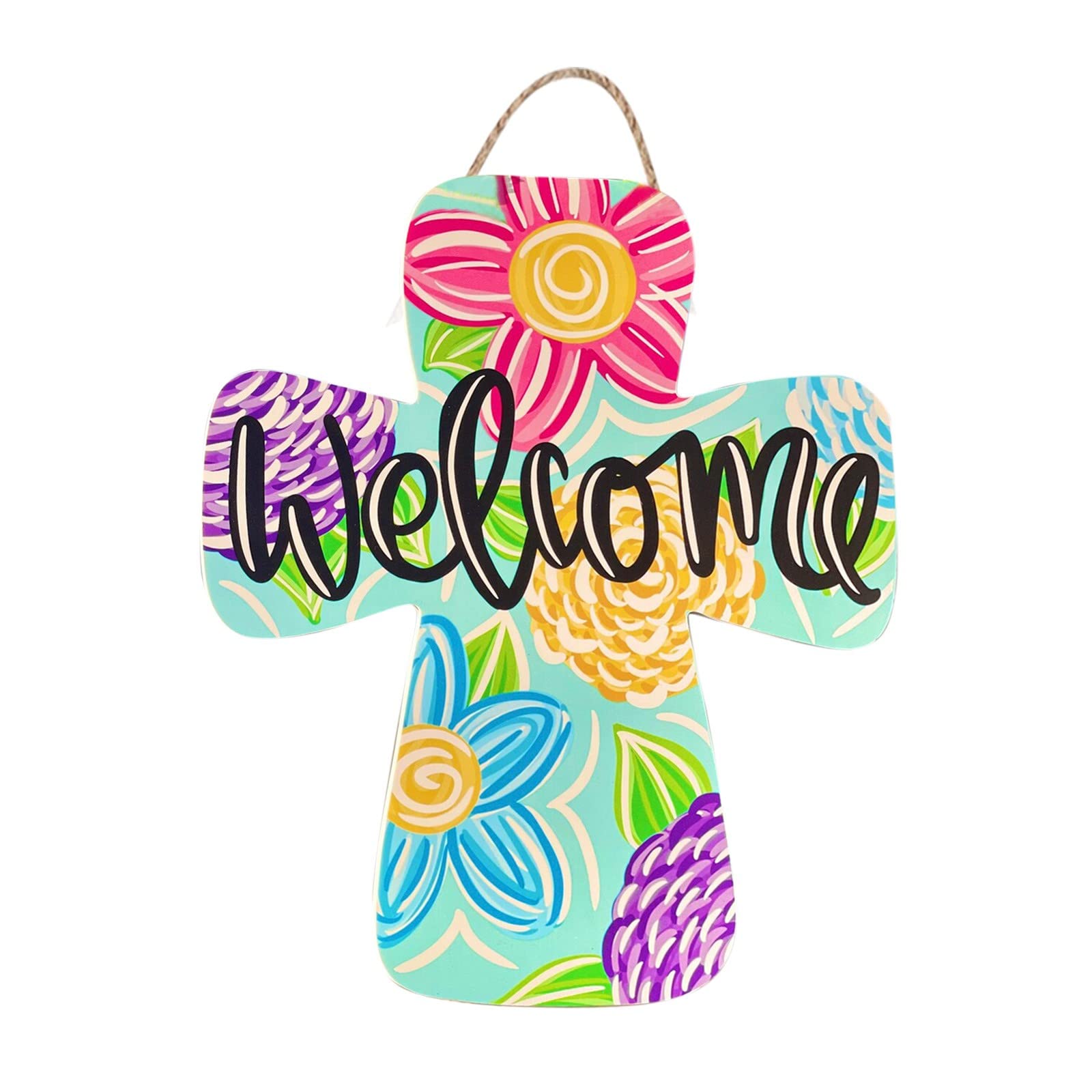 Happy Spring Wooden Wreath Sign with Watering Can & Flowers - Front Door Welcome Decor for Easter, Mother's Day & Seasonal Home Decoration