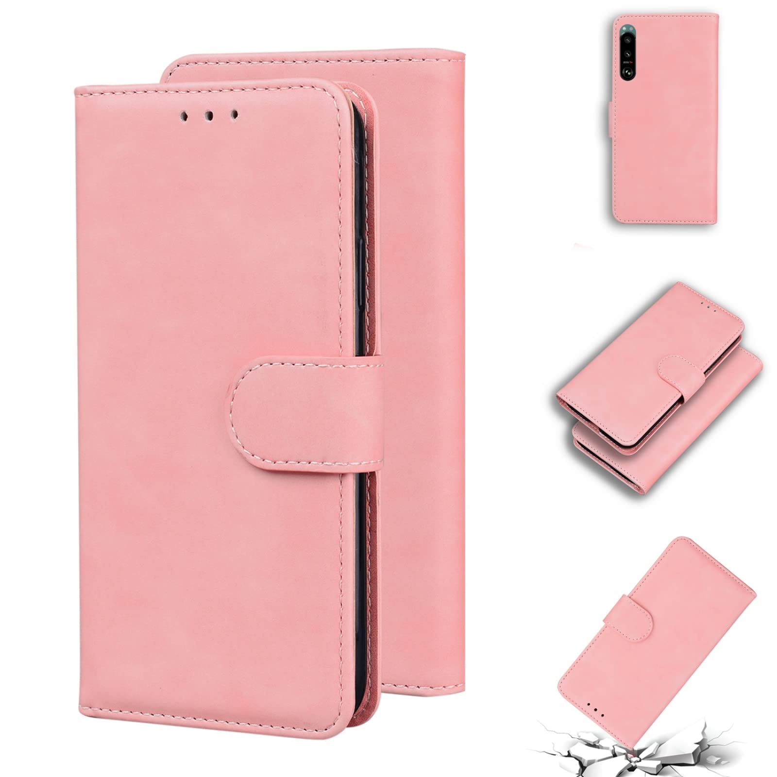 Sony Xperia 5 III Leather Phone Case - Premium Skin Feel Flip Cover with Pure Color (Pink) | Slim Protective Case for Everyday Use & Business Meetings