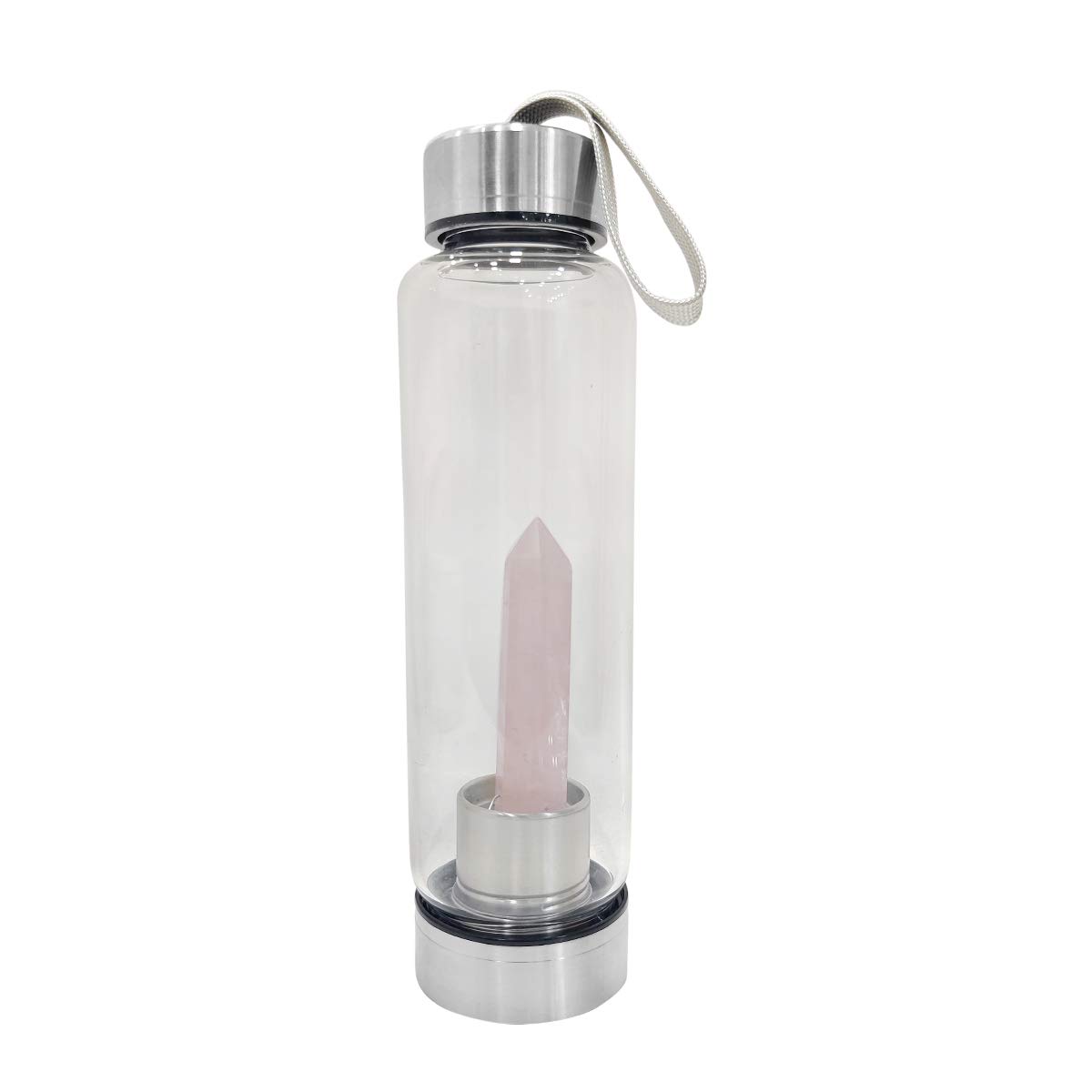 Shubhanjali Rose Quartz Crystal Water Bottle - Healing Elixir Bottle with Crystal Point Wand for Energy Cleansing | Glass Water Bottle for Spiritual Healing, Yoga, Meditation & Daily Hydration