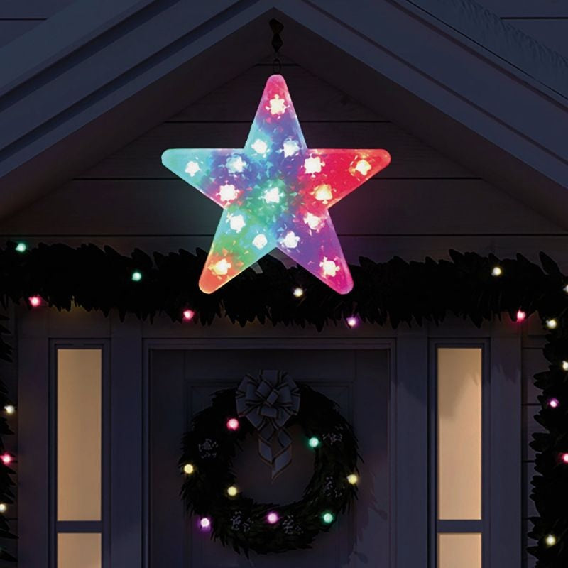 15 Flashing LED Christmas Star Lighted Decoration - Battery Operated Holiday Tree Topper for Xmas Party, Home, Outdoor Decorations