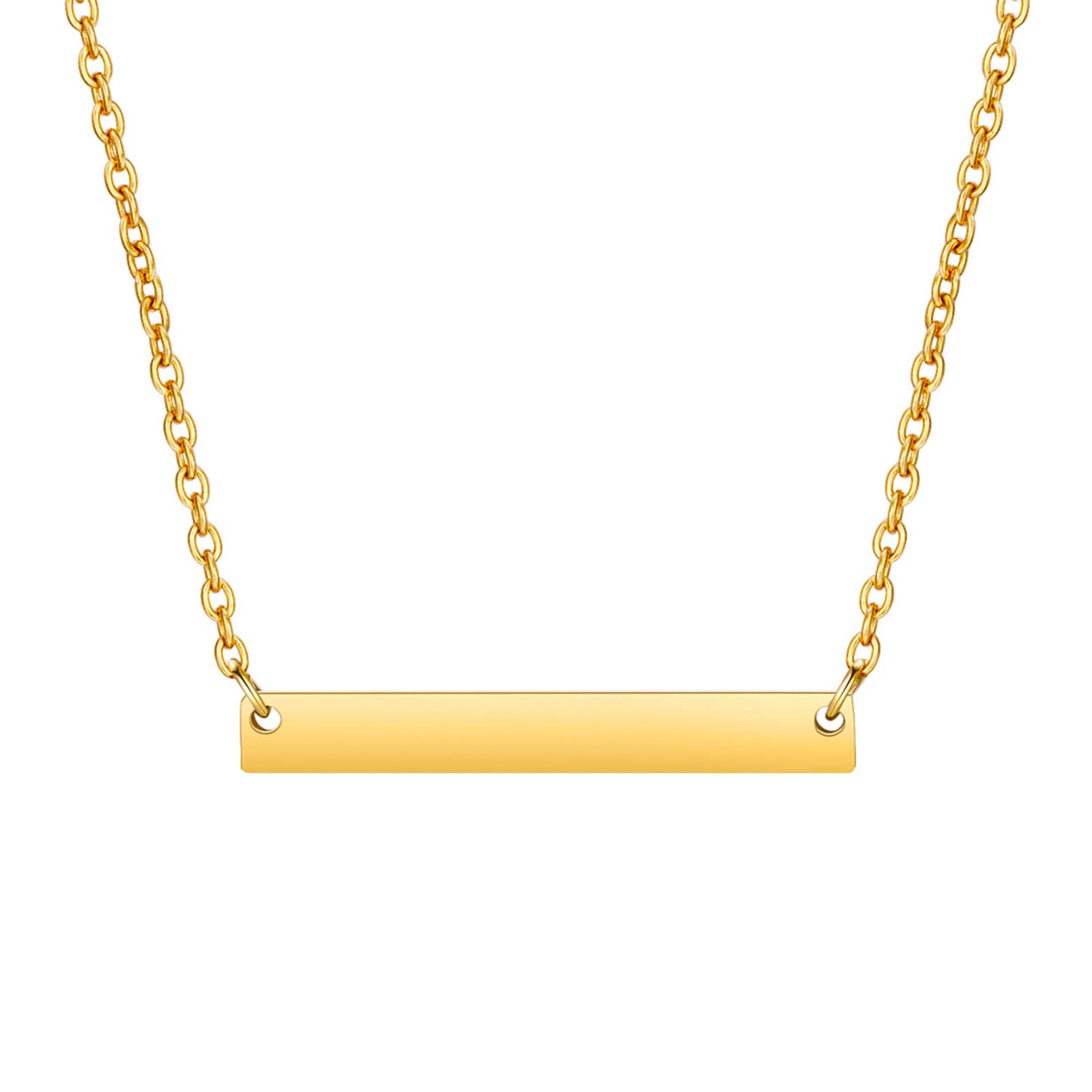 10k 14k 18k Solid Yellow Gold Personalized Horizontal Bar Necklace - Engravable Nameplate Pendant with Optional Birthstone - Custom Name Jewelry Gift for Women, Mom, Wife - Perfect for Birthday, Anniversary, Mother's Day & Valentine's Day