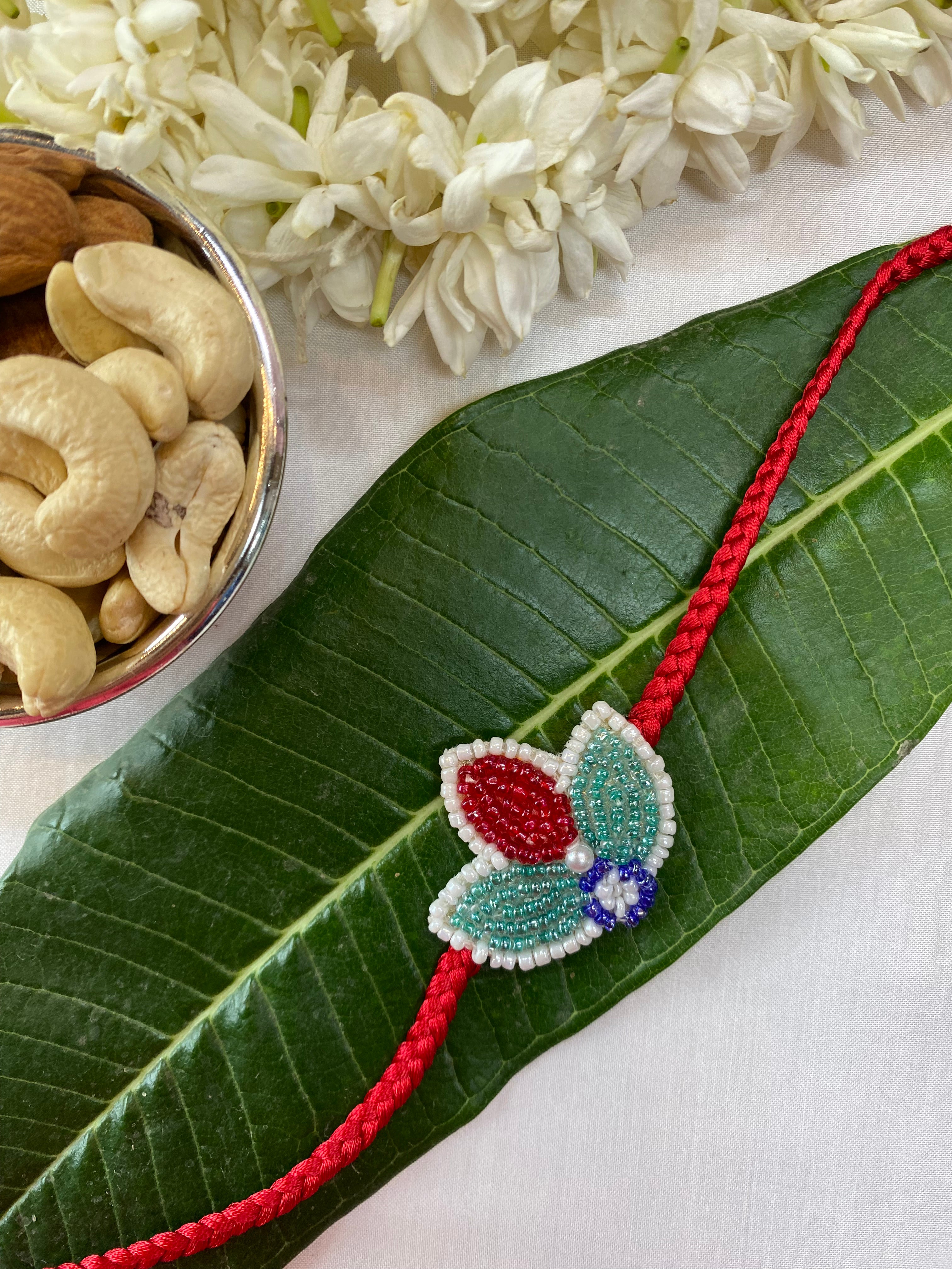 Beautiful Handmade Petal Embroidered Rakhi Bracelet for Raksha Bandhan - Perfect Hindu Sibling Gift for Brothers & Sisters
