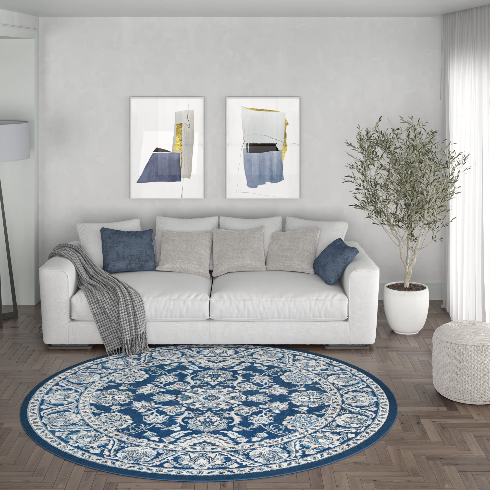 Modern Large 8ft Round Area Rug - Soft Contemporary Carpet for Living Room, Bedroom, Dining Room, Kitchen & Entryway - Perfect for Home Decor & Cozy Spaces