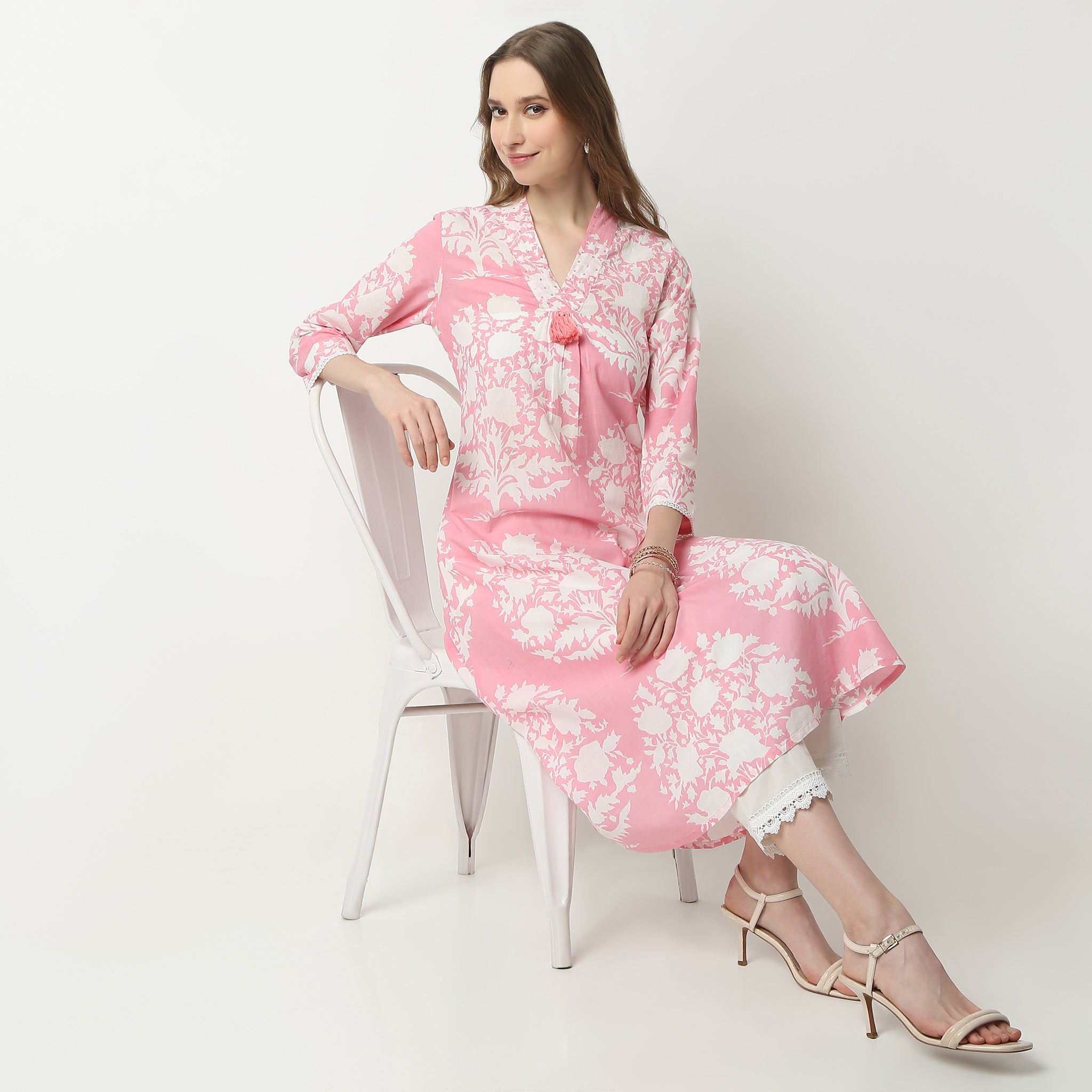 Flare Fit Printed V-Neck Gathered Kurta | Jaipur Essence Flared Below Knee Tunic | Boho Chic Women's Top for Casual Wear, Festivals & Ethnic Outfits