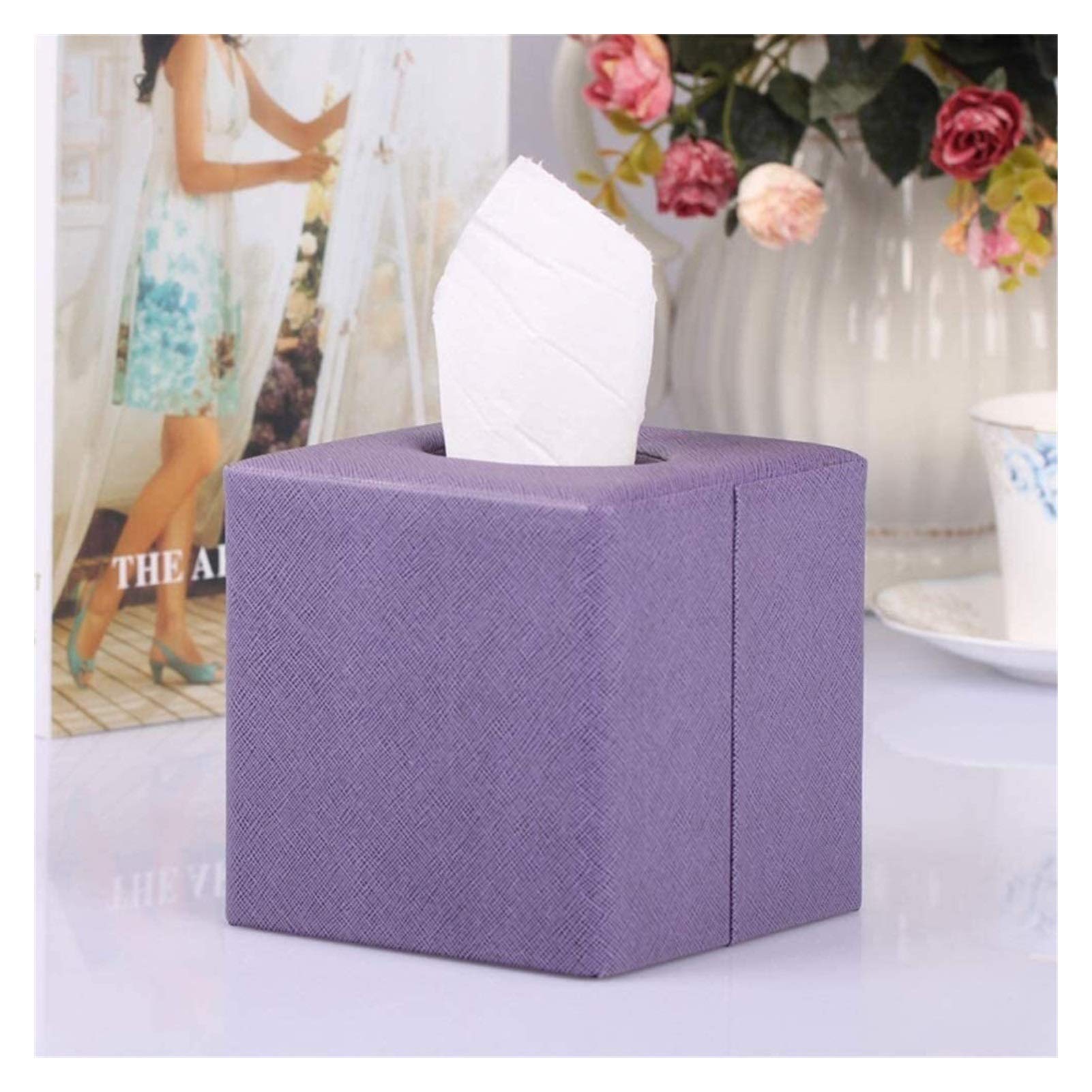 Modern PU Leather Square Tissue Box Cover - Creative Napkin Holder for Home, Office & Car - Stylish Purple Tissue Paper Dispenser for Drawer, Desk & Countertop Decor
