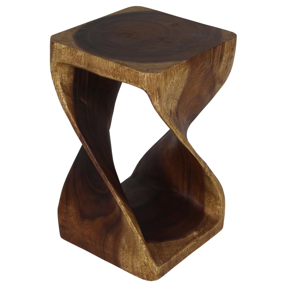 Haussmann® Original Wood Twist Stool 12x12x20 Inches - Solid Walnut Oil Finish Bar Stool for Kitchen, Dining Room & Pub Decor