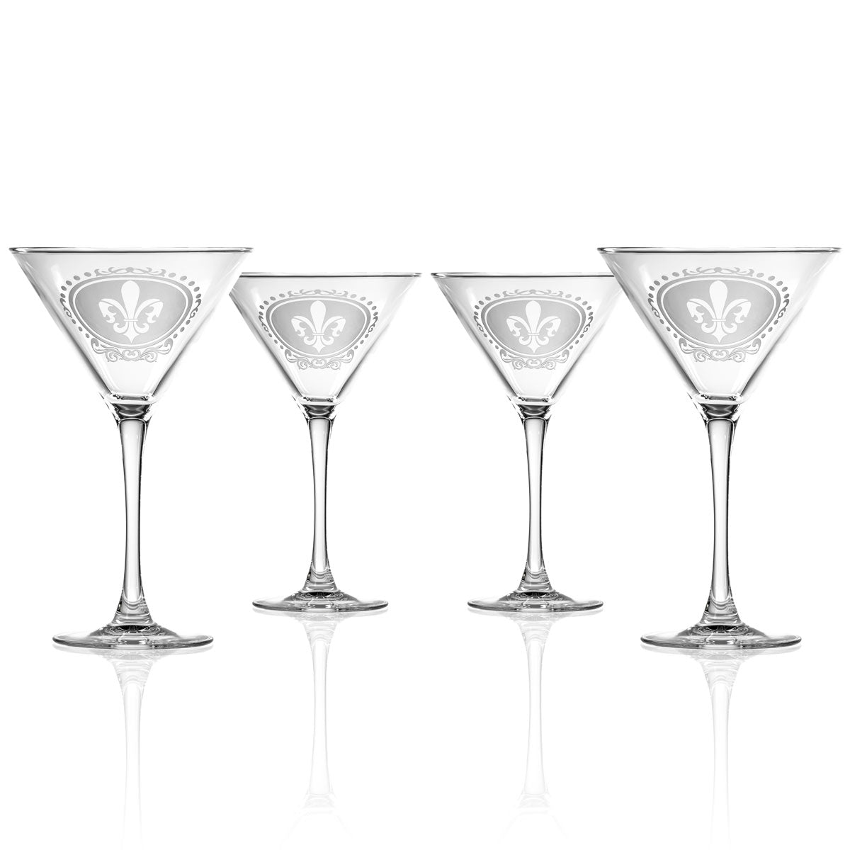 Royal Fleur De Lis 10oz Martini Glasses Set of 4 - Elegant Cocktail Glassware for Parties, Weddings & Home Bar Decor