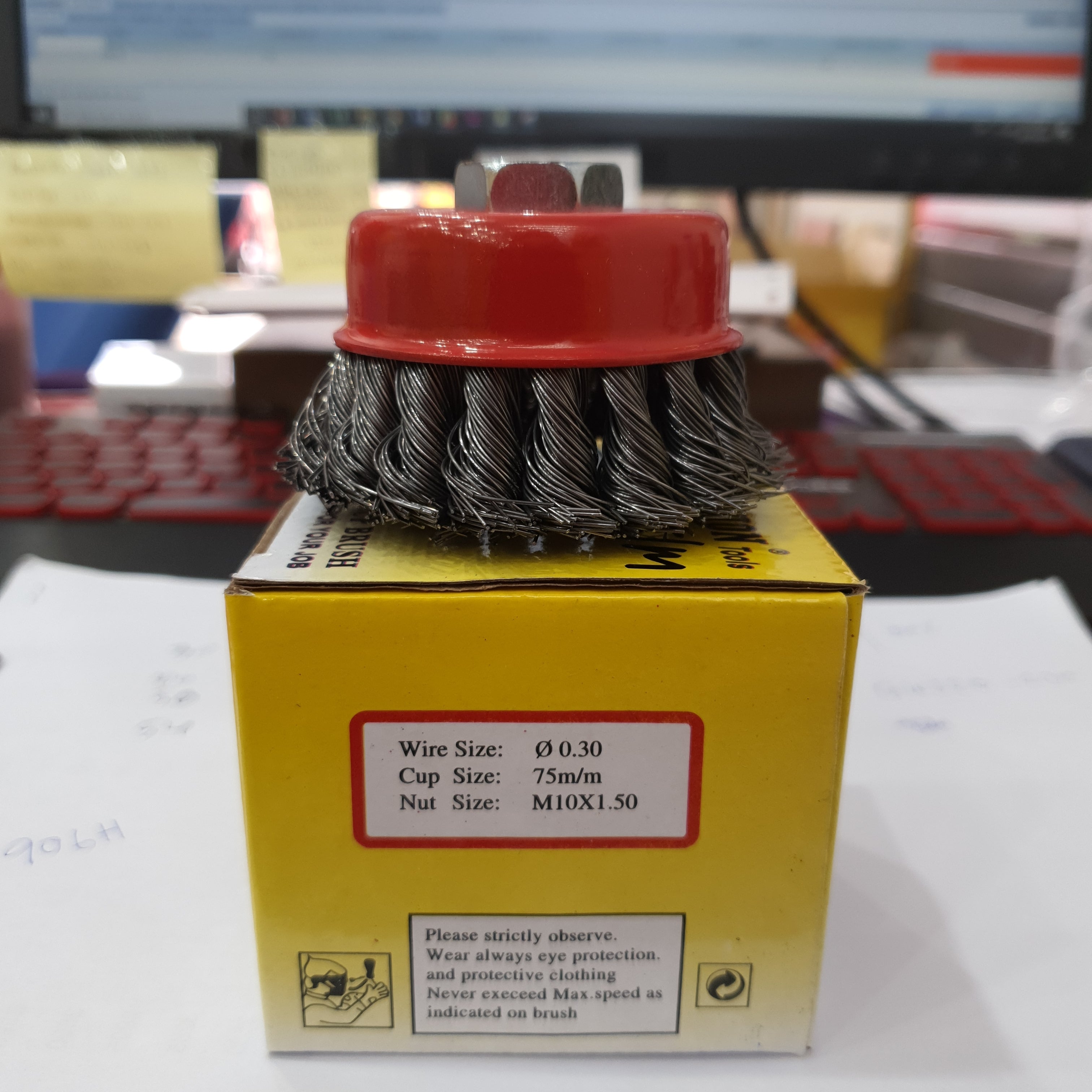 CB8 A 3TS Action Cup Brush 3 M10X1.5 Twisted Wire Wheel - Heavy Duty Metal Polishing & Rust Removal Tool for Automotive, Woodworking & DIY Projects