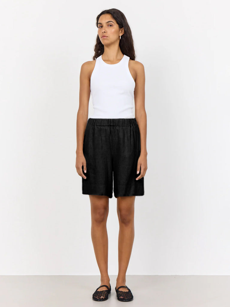 Levete Room Naja Linen Shorts for Women - Soft Breathable Black Linen Shorts - Perfect for Summer, Beach, Vacation & Casual Wear