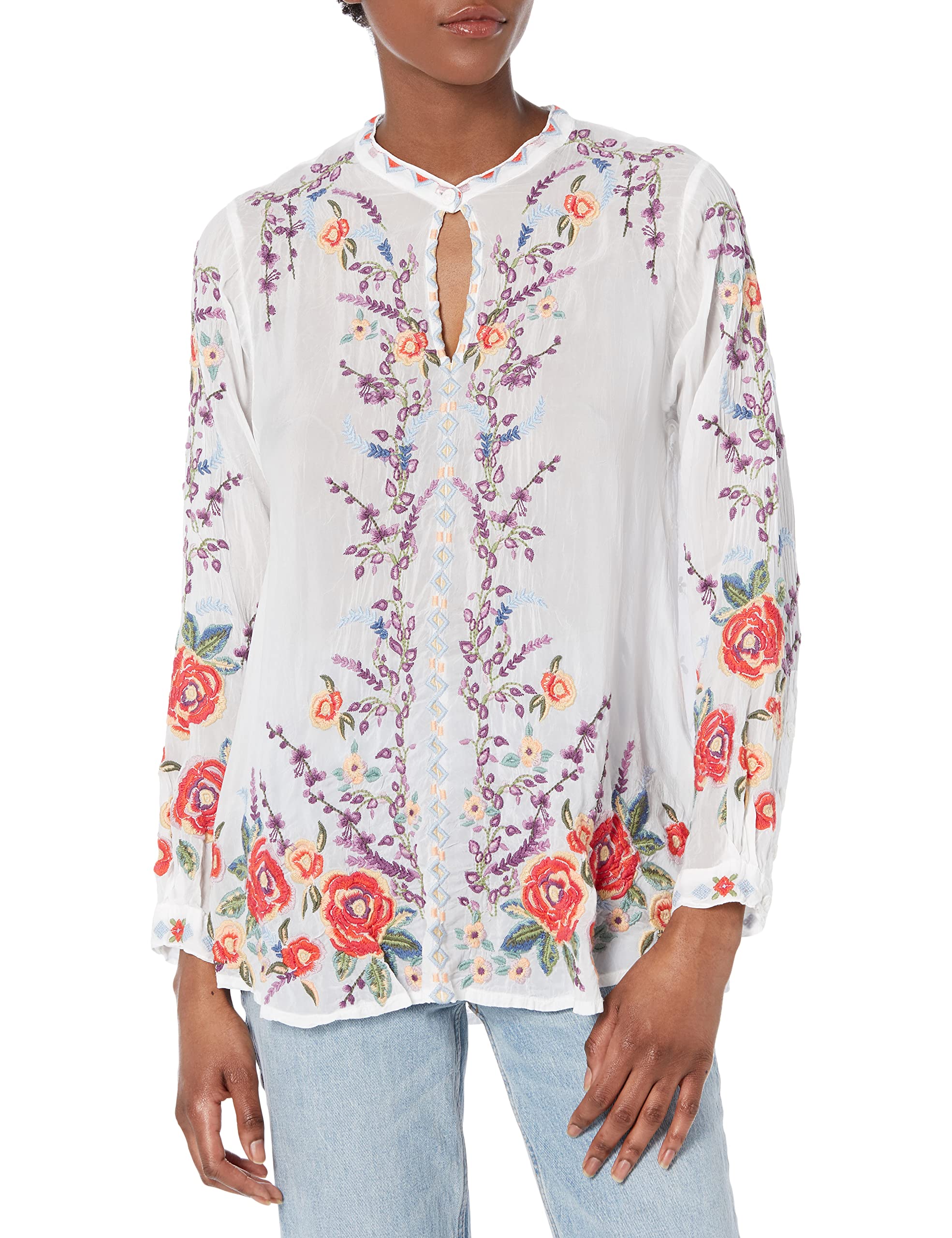 Johnny Was Women's Embroidered Long Sleeve Blouse - Elegant Boho Top for Work, Date Night & Special Occasions