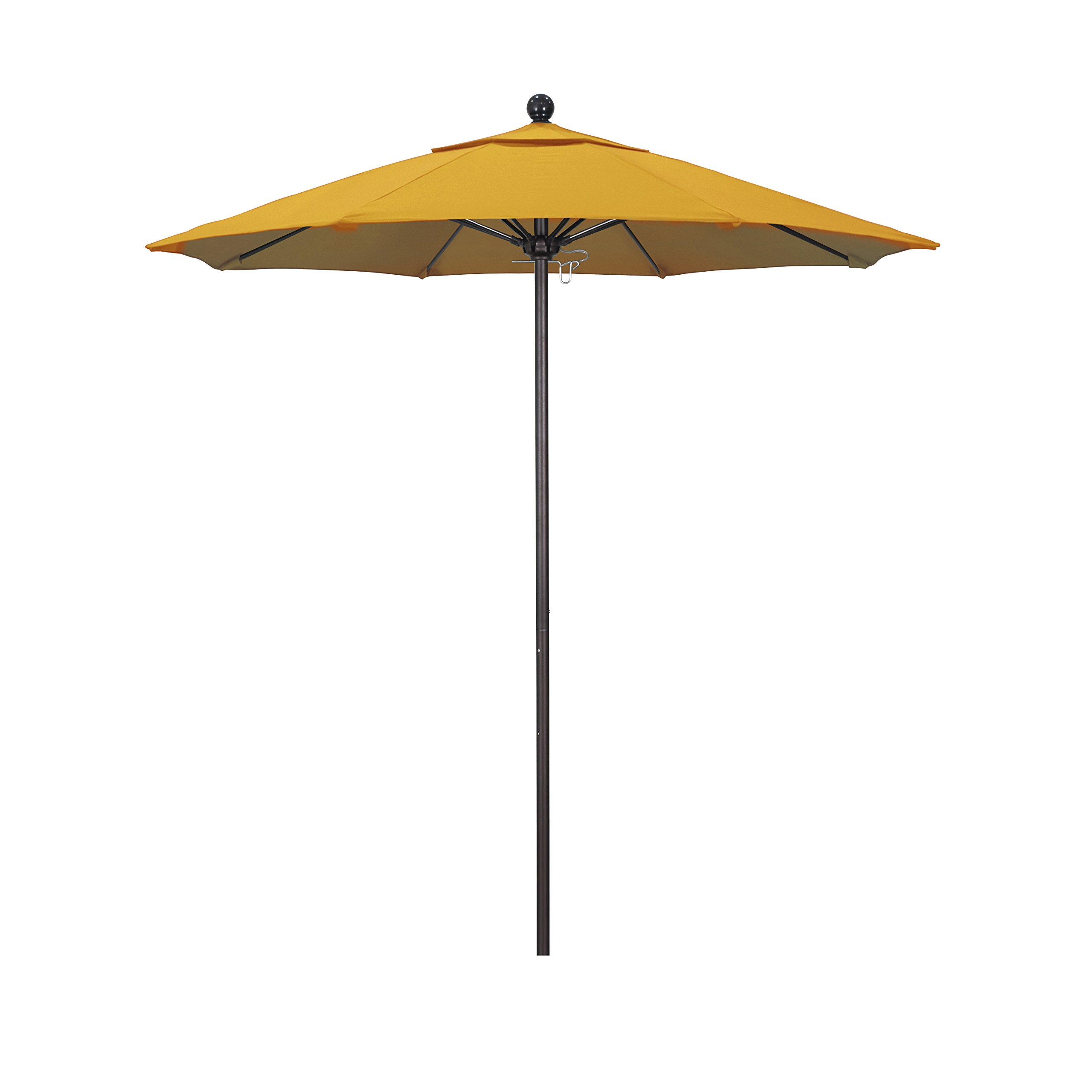 7.5' Round California Patio Umbrella - Aluminum/Fiberglass Frame with Bronze Pole & Olefin Lemon Fabric - Push Open Mechanism for Outdoor Dining, Poolside, Garden, and Backyard Relaxation