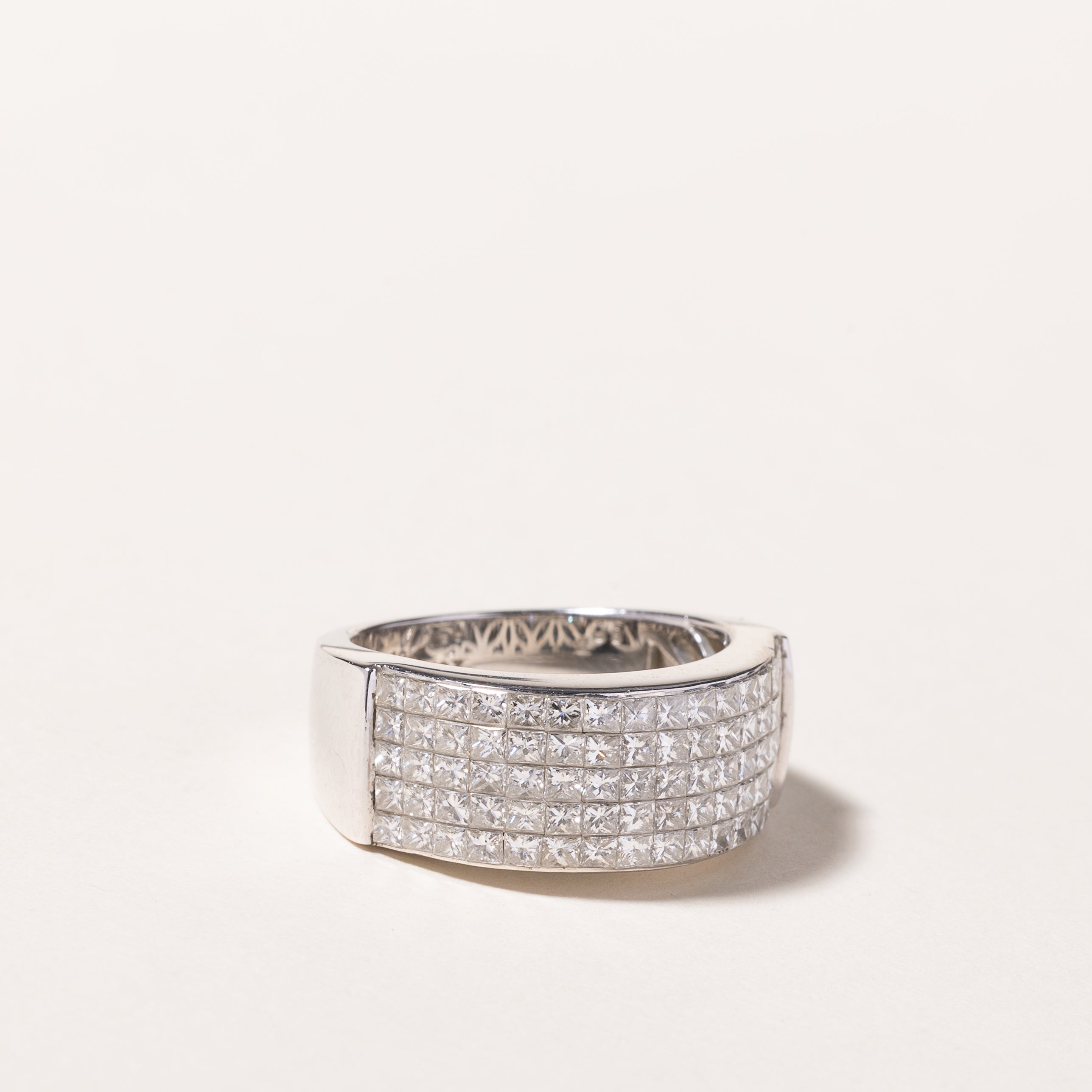18K White Gold 5 Row Diamond Ring for Women | 2.08 Carat Total Weight (CTW) | Size 6.25 | Elegant Wedding, Engagement, Anniversary Gift | Perfect for Bridal Jewelry & Special Occasions