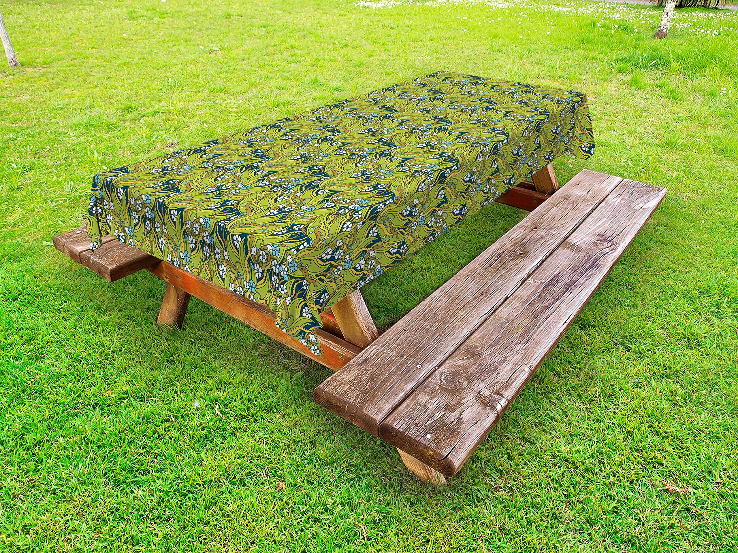 Ambesonne Floral Outdoor Tablecloth - Waterproof Washable Picnic Table Cover 58x120 Inches, Vibrant Pansy Blooms & Jungle Leaves Design for Patio, Garden Party, BBQ, and Outdoor Dining Decor