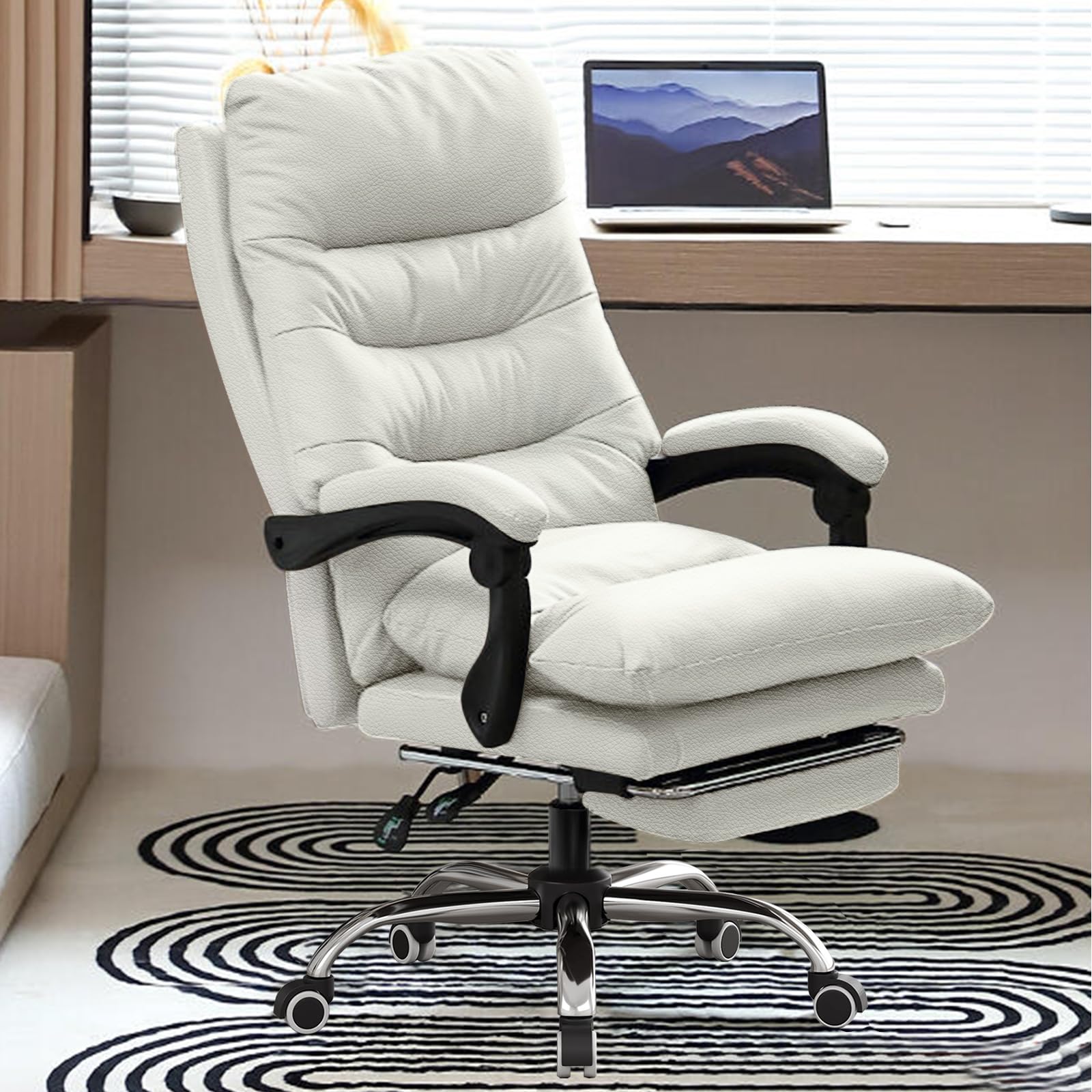 Ergonomic High Back Office Chair - Swivel Reclining Executive Desk Chair with Footrest for Home & Gaming | Comfortable Leather Computer Chair for Work, Study & Relaxation