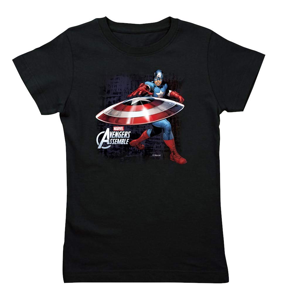 Captain America with Shield Girls Slim Fit T-Shirt | Marvel Superhero Apparel for Kids | Perfect for Cosplay, School & Casual Wear