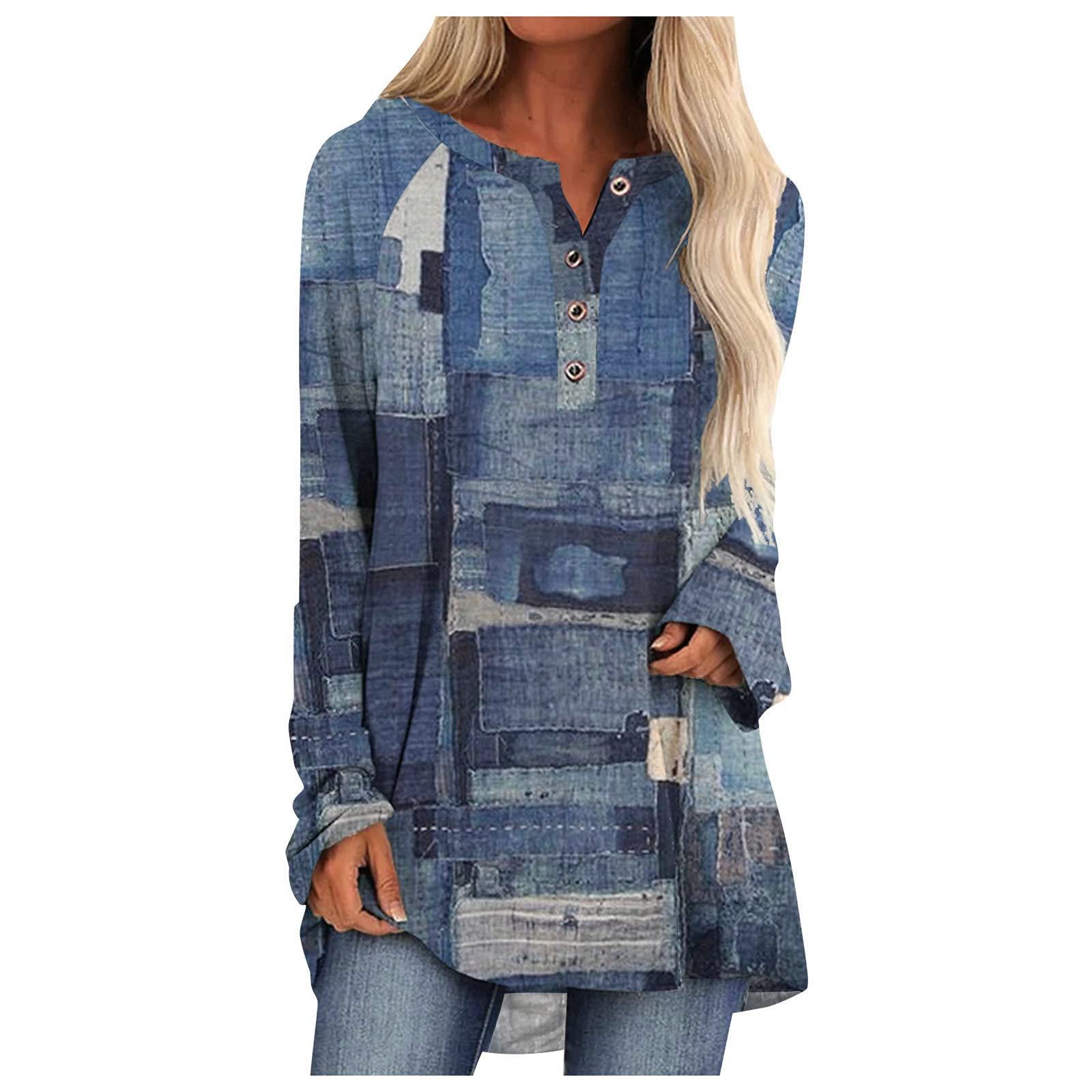 Women's Casual Long Sleeve Graphic Print Tunic Top - Stylish Blouse for Leggings | Perfect for Work, Weekend Outfits & Layering