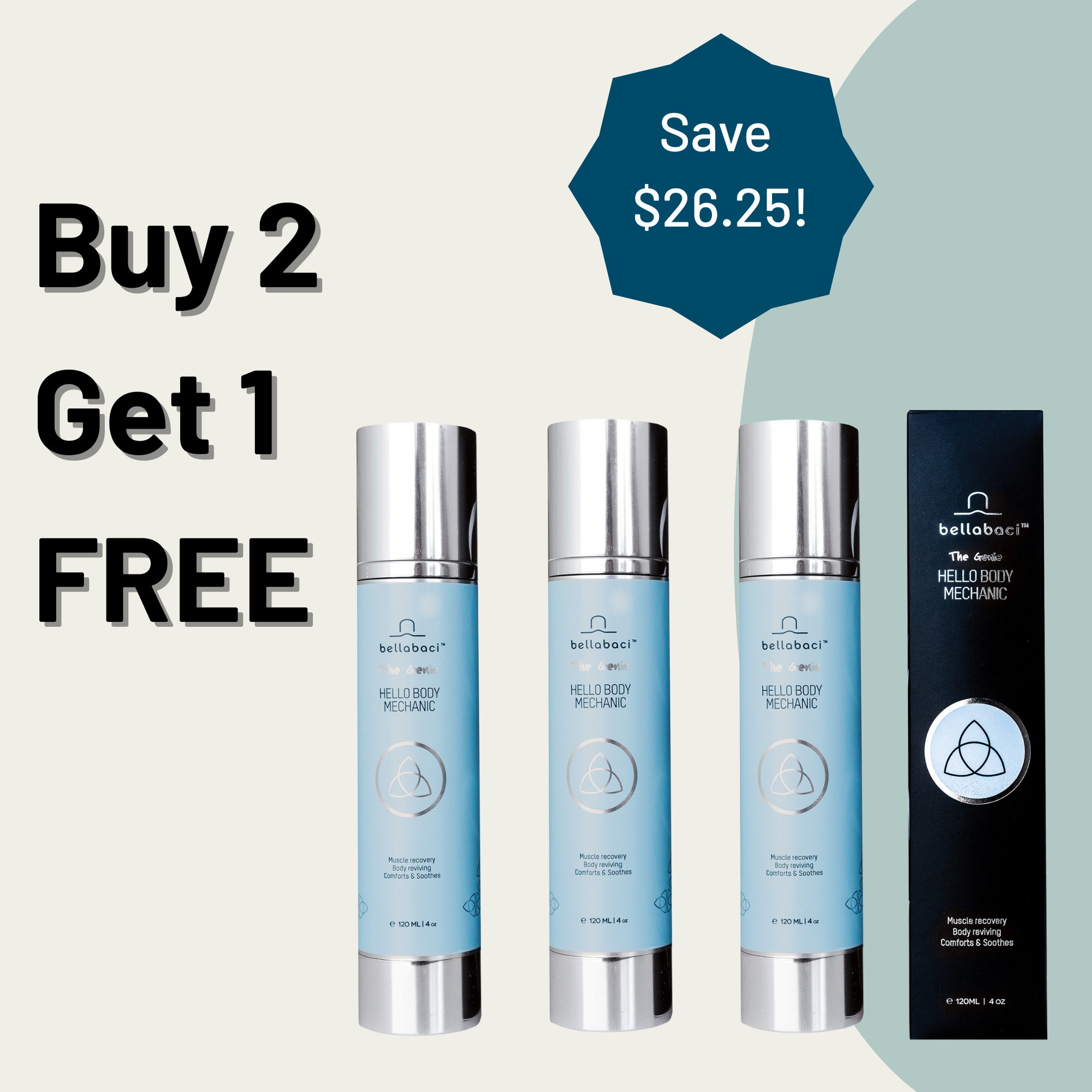 Buy 2 Get 1 FREE - Bellabaci Hello Body Mechanic Genie Wellness Gel, 4 fl oz - Muscle Relief & Relaxation for Post-Workout Recovery & Spa-Like Self Care