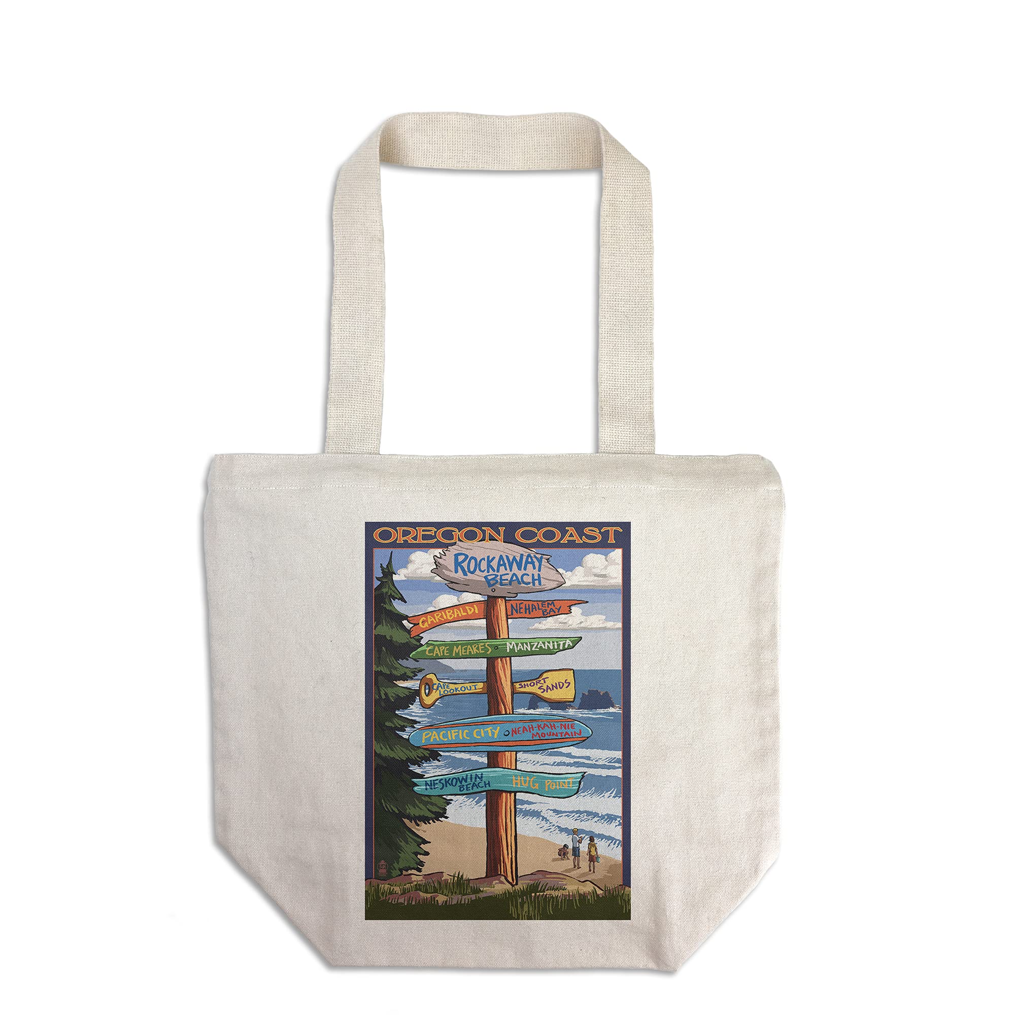 Lantern Press Rockaway Beach Oregon Sign Tote Bag - 100% Cotton Canvas Reusable Shopping Bag - Perfect for Beach Trips, Groceries & Eco-Friendly Lifestyle