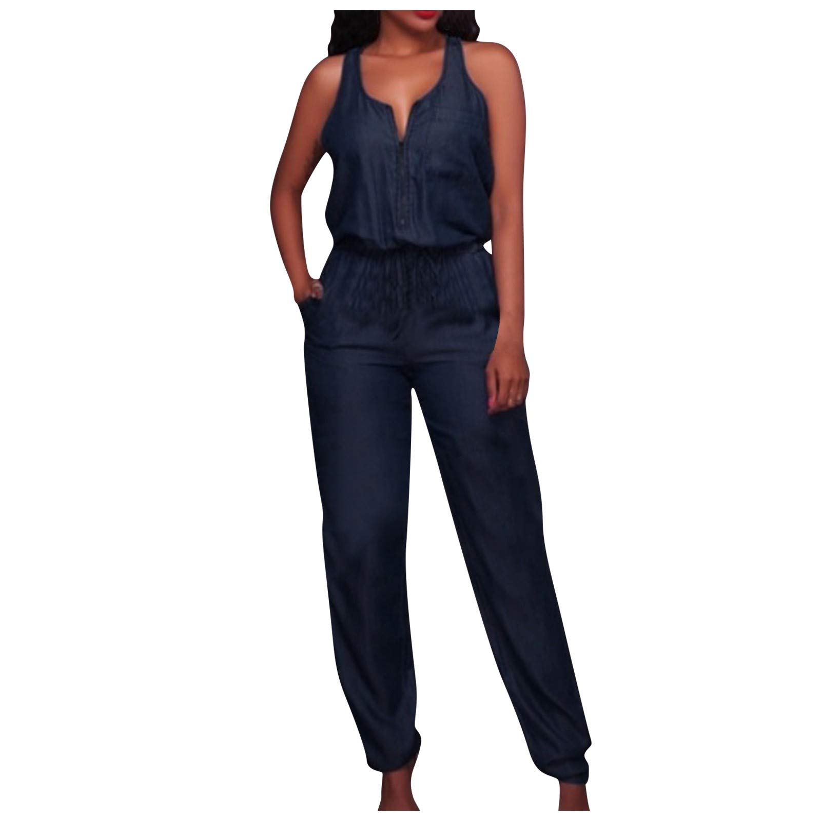 PEGONE Women's Casual Loose Long Overalls Jumpsuit - Wide Leg Party Club Wear Straight Leg Pantsuit for Night Out, Concert & Festival Fashion