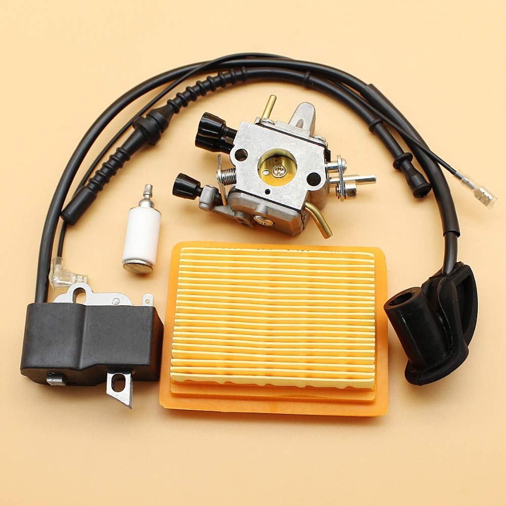 STIHL FS120 FS200 R FS020 FS202 TS200 FS250 R FS300 FS350 Trimmer Carburetor Air Filter Ignition Coil Fuel Hose Replacement Kit - Compatible with STIHL Brush Cutters & String Trimmers for Lawn Care & Landscaping Maintenance