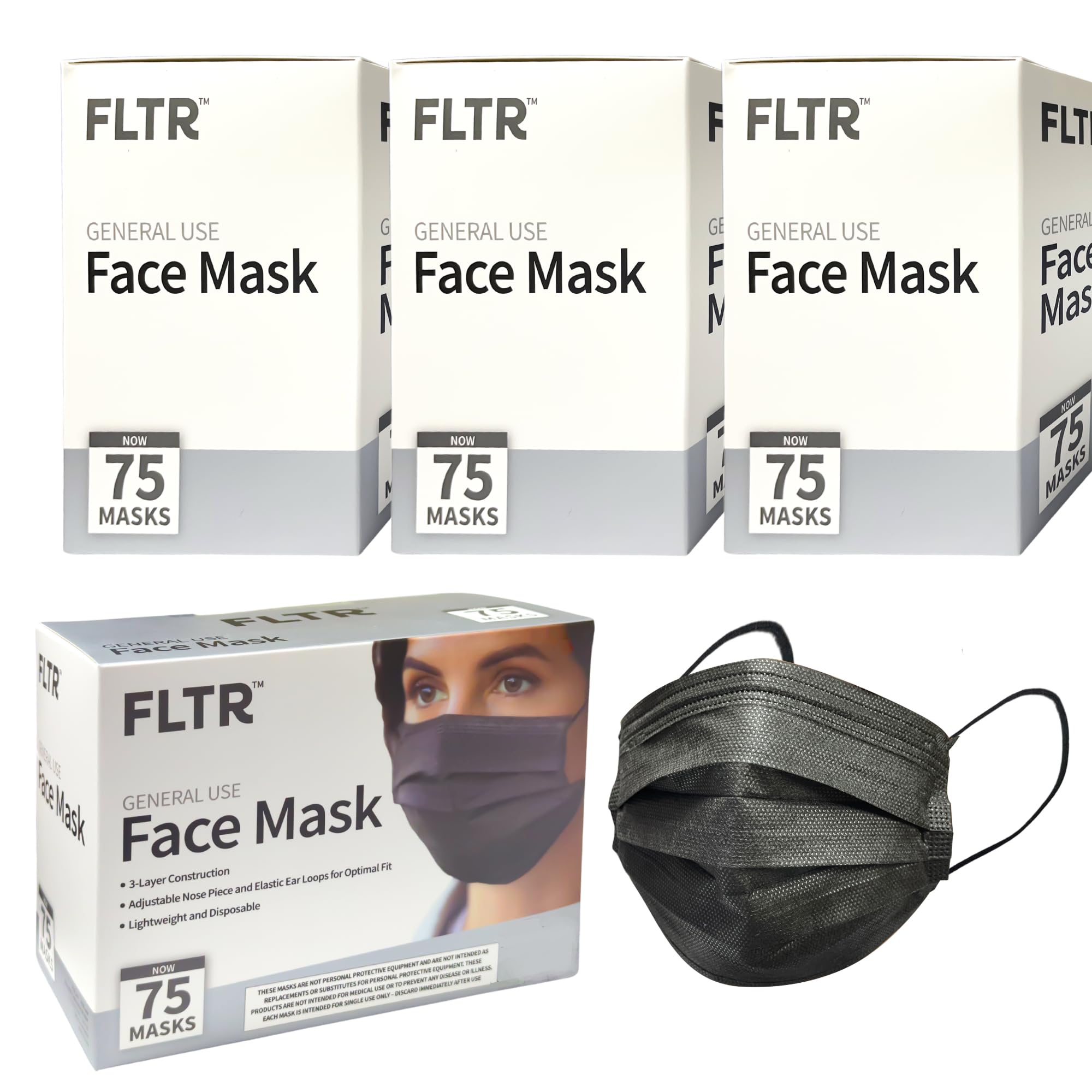 FLTR Black Disposable Face Masks 300pcs - Office & Travel Protection