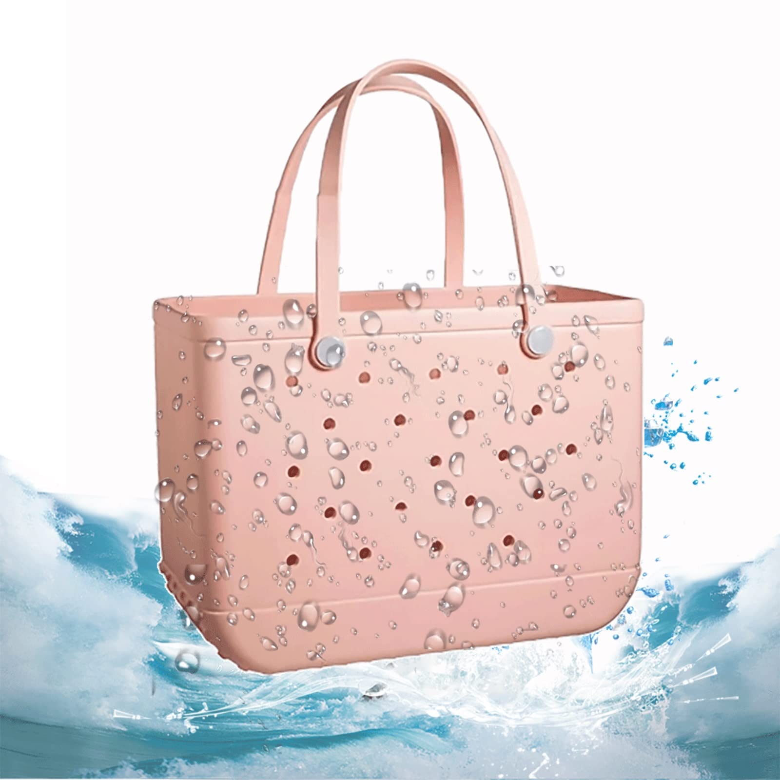 Waterproof Sandproof Large Beach Tote Bag - EVA Portable Travel Gym Bag with Hole Open Design for Women & Men | Perfect for Pool, Beach, Travel & Outdoor Activities (Pink, Size L)