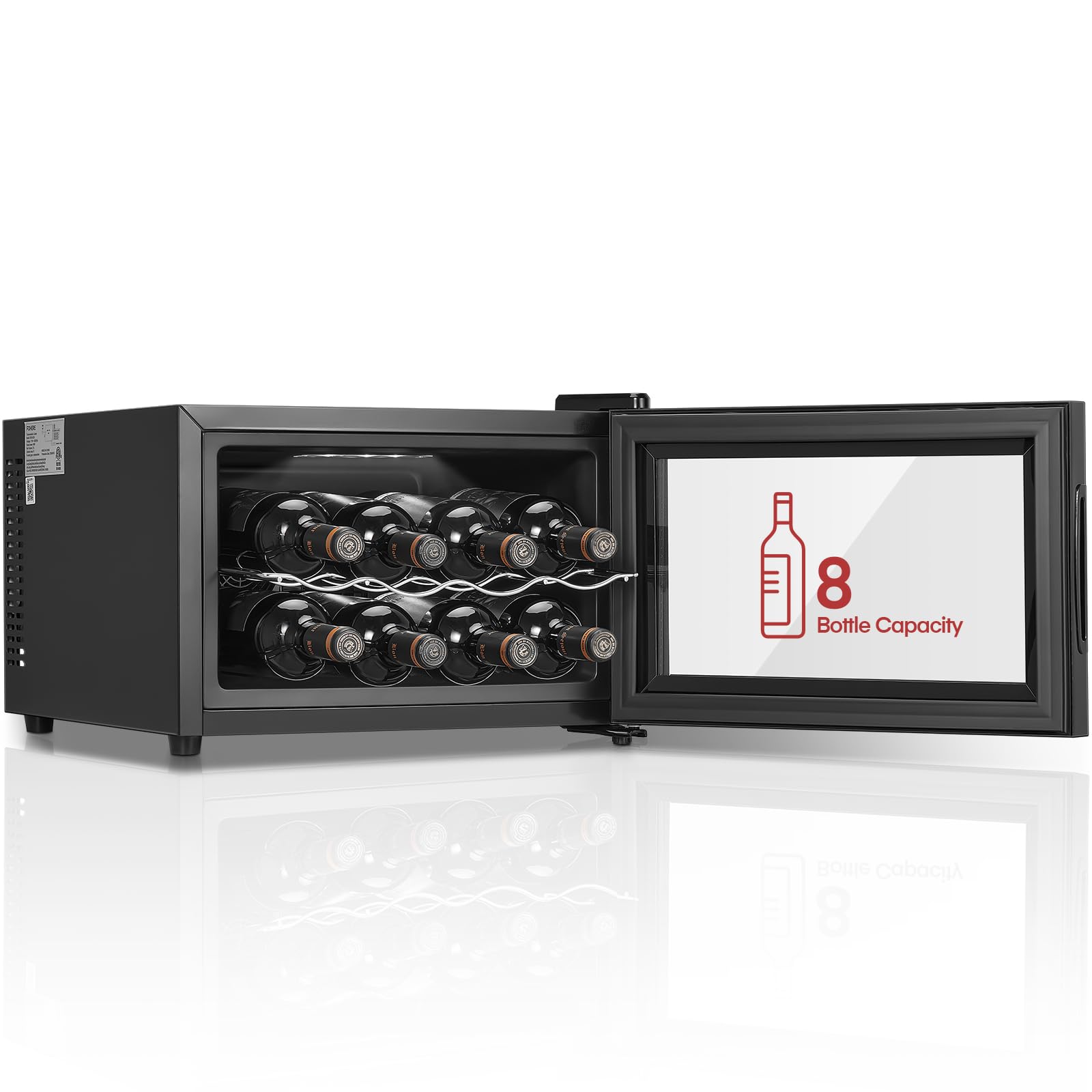 8 Bottle Wine Cooler Refrigerator - Dual Glass Door Wine Fridge with LED Lighting & Digital Temperature Control - Compact Wine Cellar for Home, Office, Bar, Kitchen, Restaurant & Entertainment Spaces